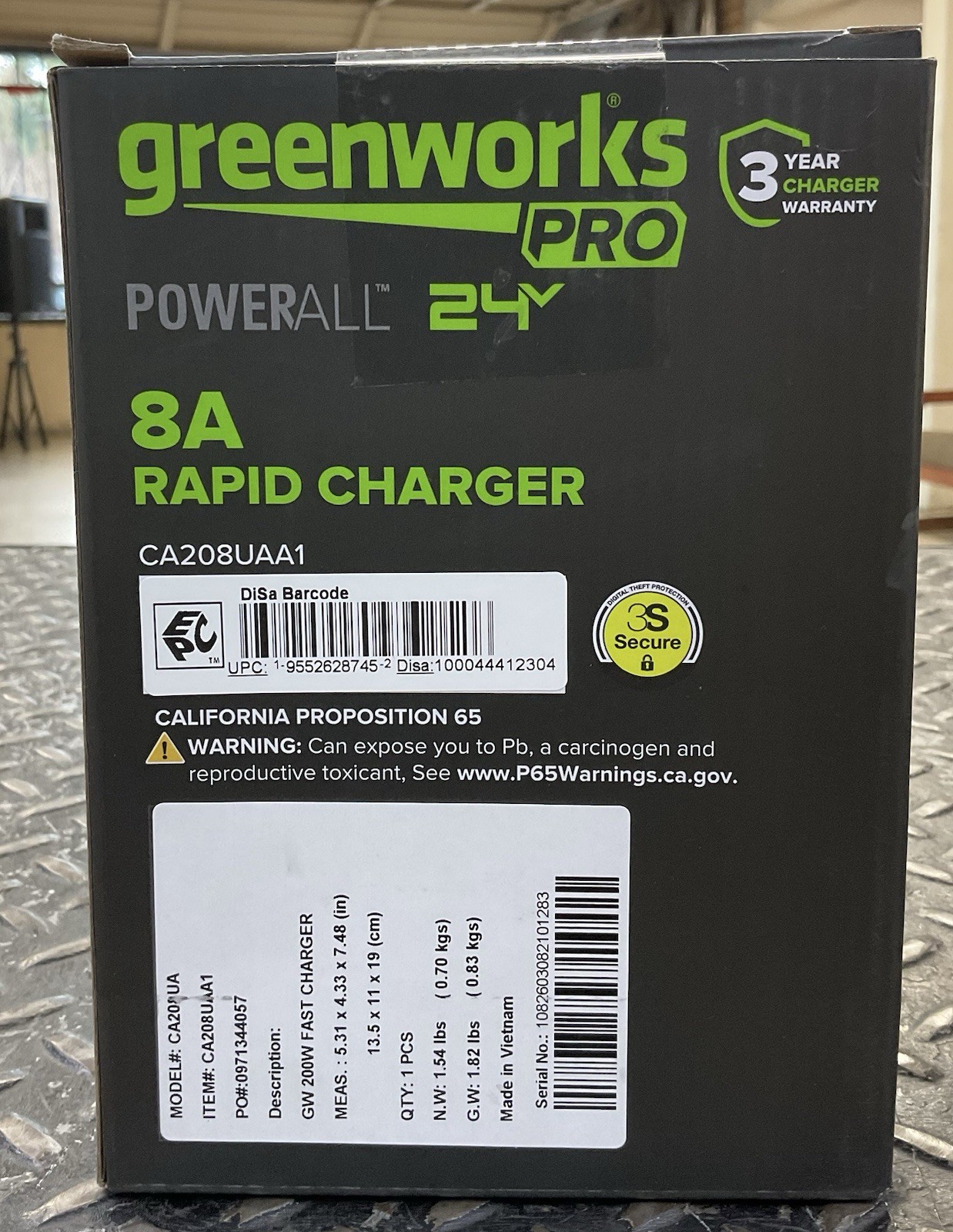 New Greenworks CA208UA 24V DC, 120V AC 8A Rapid Charger