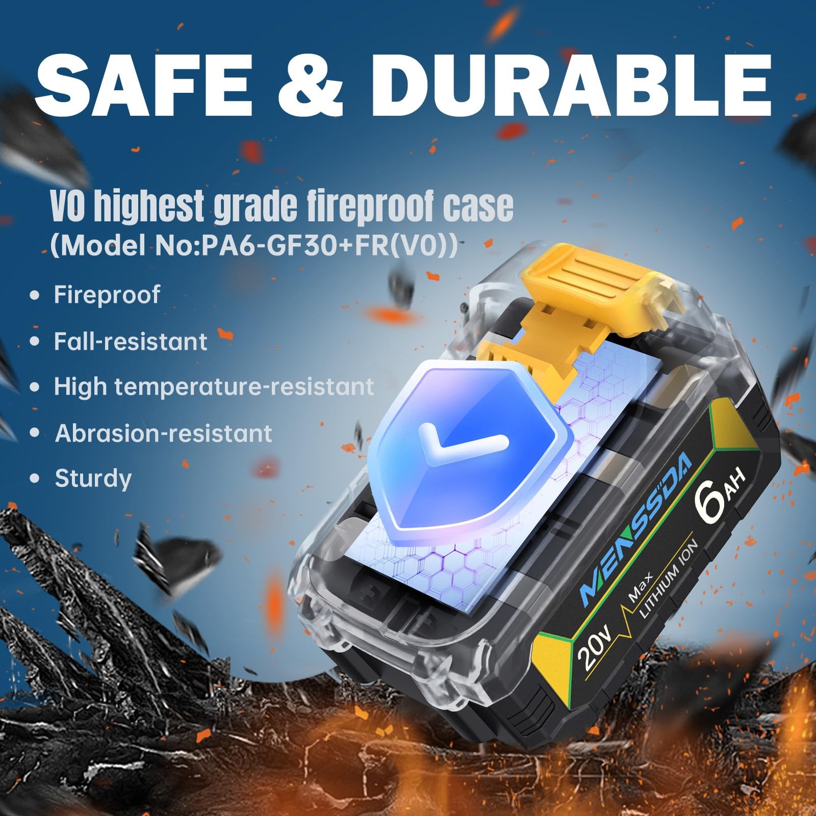 Menssda 2Pack True 6Ah Capacity Replacement Battery Compatible Dewalt 20V Max