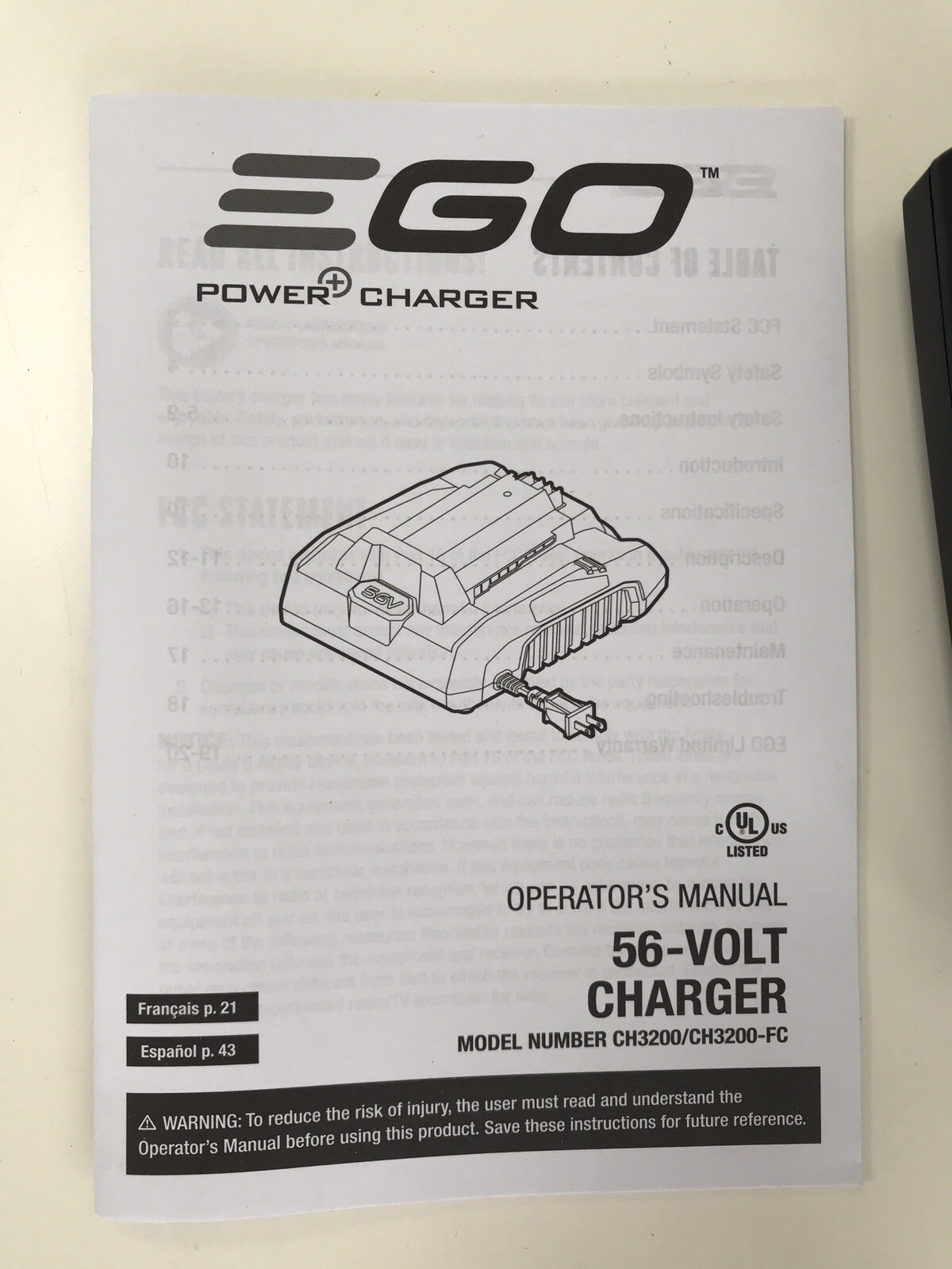 Ego Power CH3200 Charger Arc Lithium 56V 320W EGO POWER+ Charger Feb. 20024