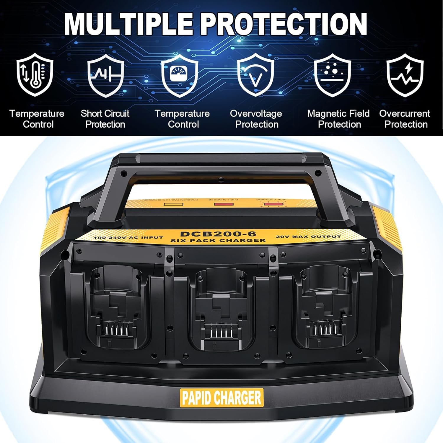 6-Ports Simultaneous Rapid Charger Station for Dewalt 20v Lithium Ion Battery US