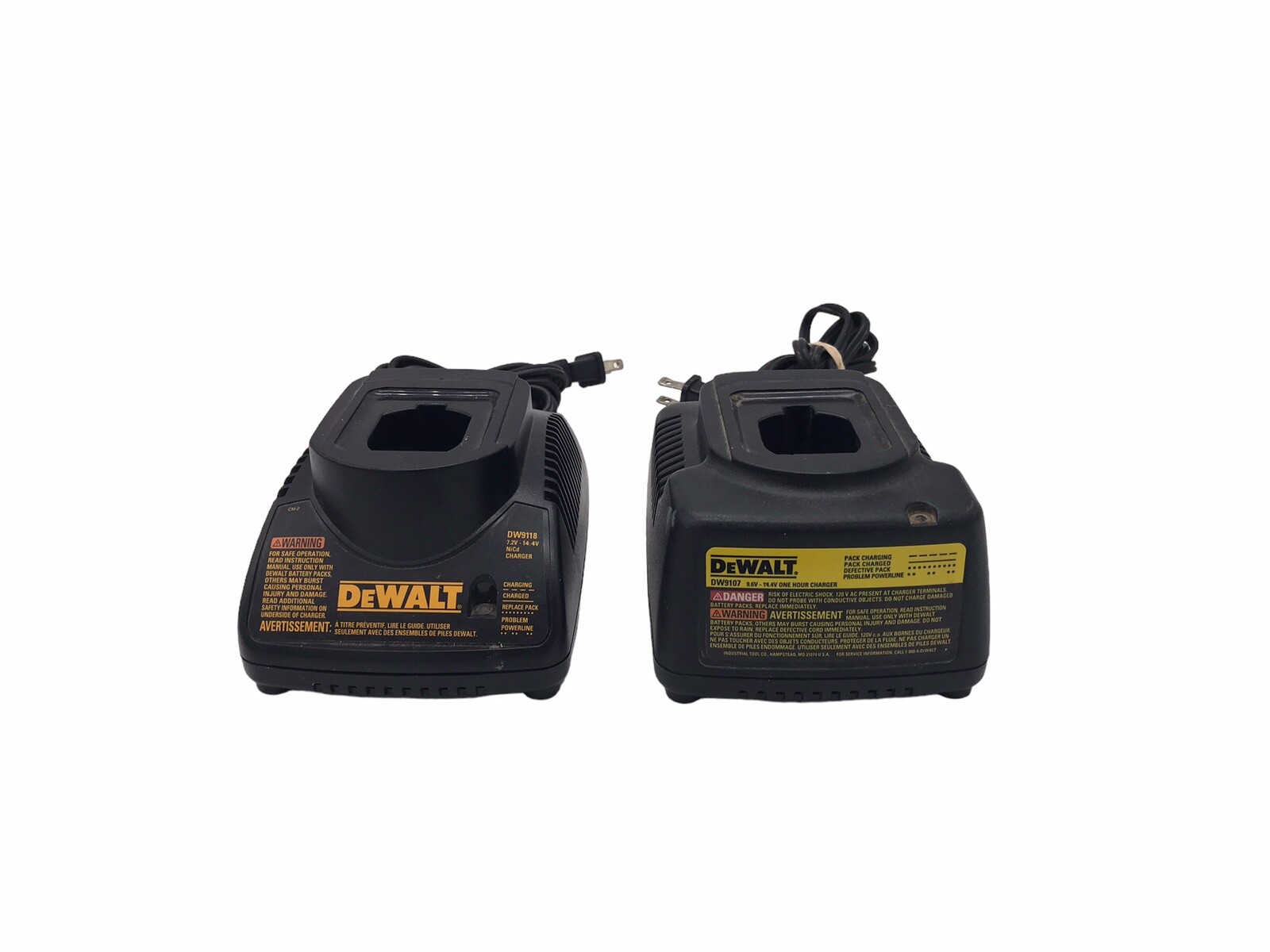 Lot of 2 Genuine Dewalt DW9107 9.6V-14.4V & DW9118 Battery Chargers – TESTED