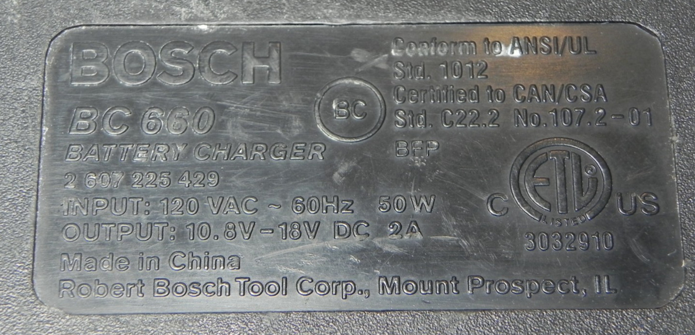 Bosch 18V Battery Charger BC660 Genuine OEM Working Condition