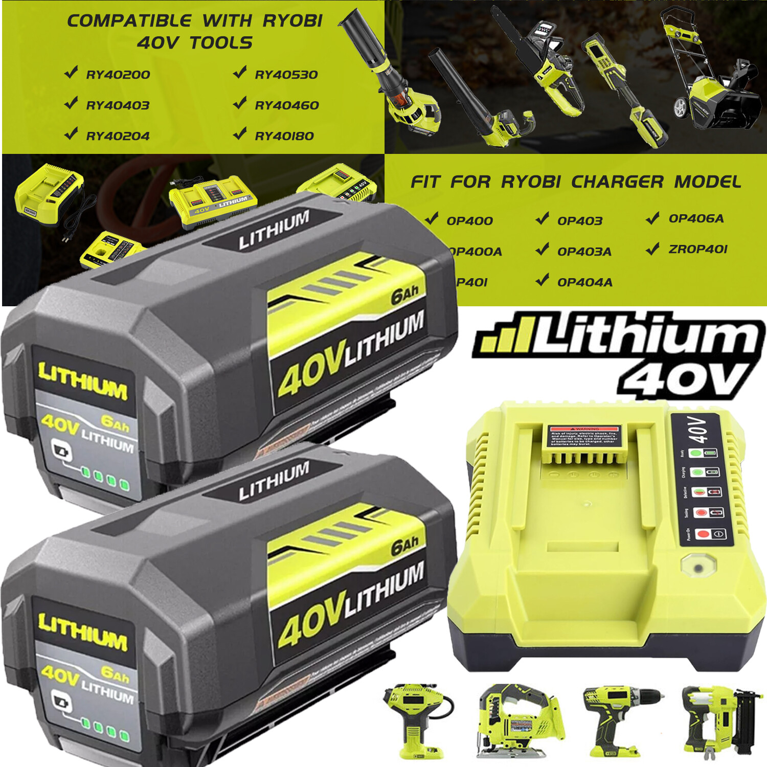 40V 8.0Ah Battery For Ryobi 40 Volt Lithium OP4050 OP4040 OP40602 NEW 6.0Ah