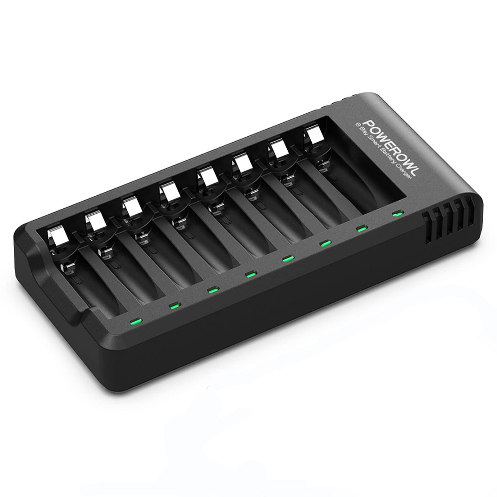 POWEROWL 8 Bay AA AAA Battery Charger, USB 8Bay aa aaa charger, Black