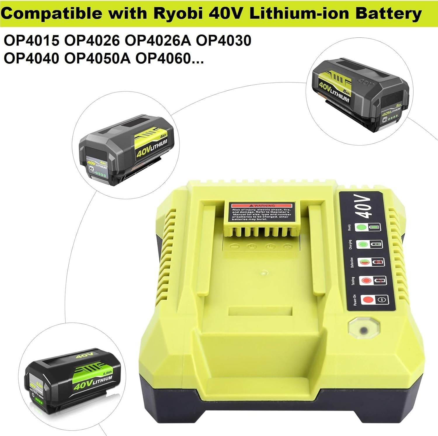 Rapid Charger For Ryobi OP408VNM 40V Lithium Battery OP406VNM OP40602 OP401 Fast
