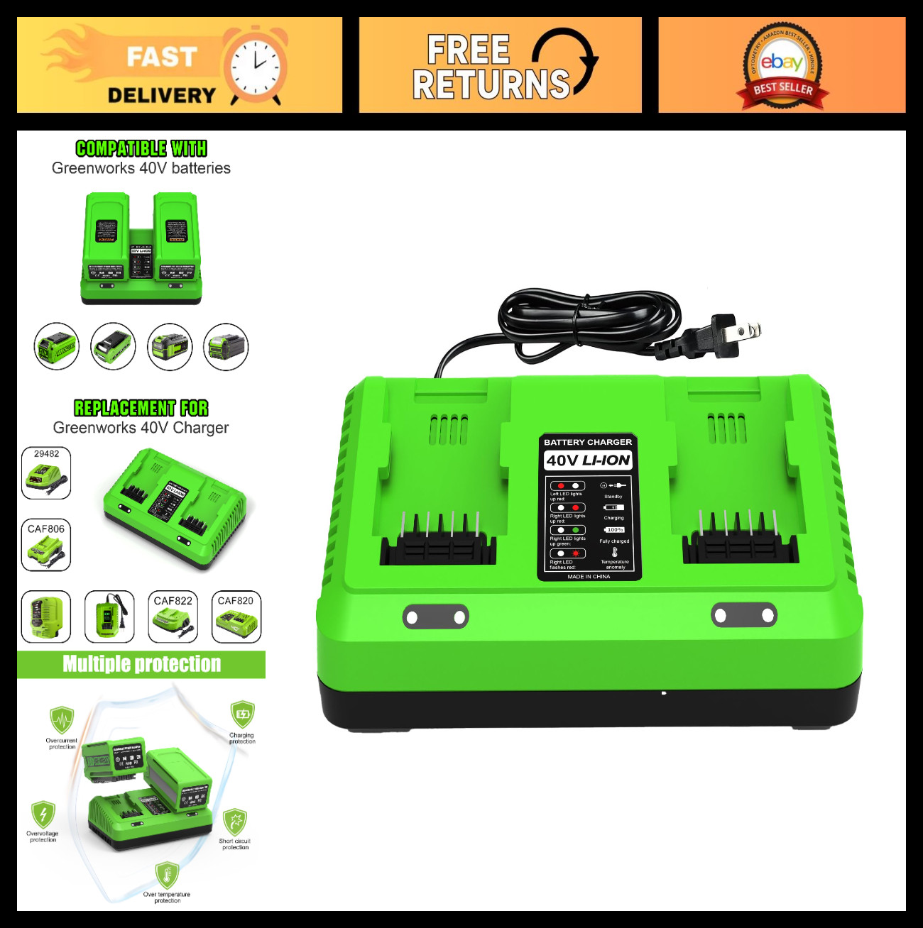 40V Dual Battery Charger Replacement for G-MAX Power Tools, Compatible with 2948