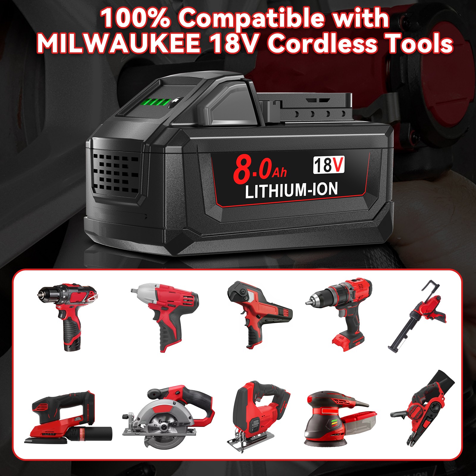 For Milwaukee M18 LCD 8.0AH 12.0AH 18V Extended Capacity Battery 48-11-1890 US