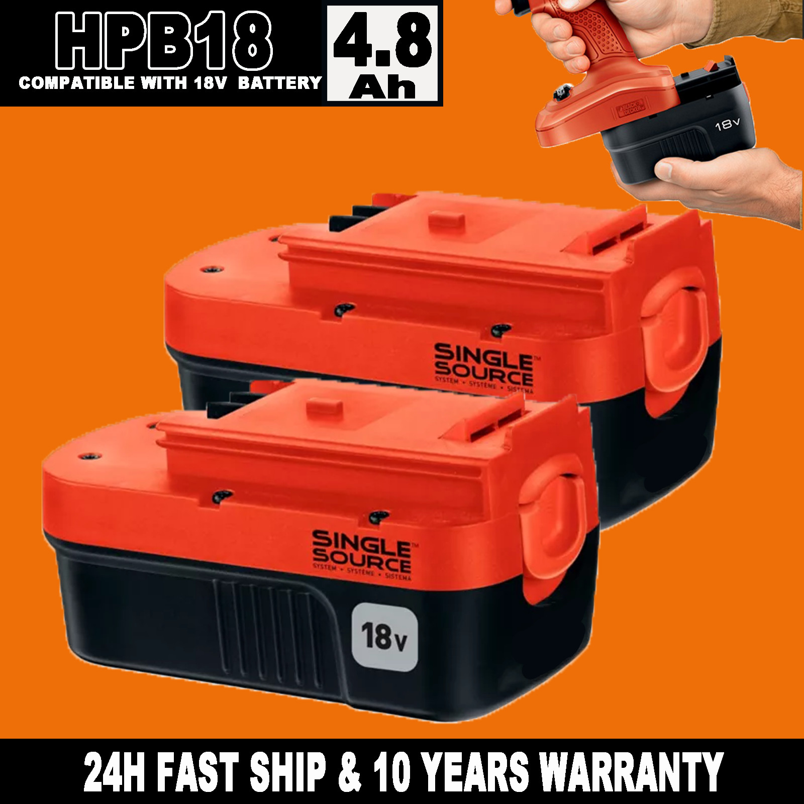 2 PACK FOR BLACK AND DECKER HPB18 18V HPB18-OPE 244760-00 18 VOLT NI-MH BATTERY