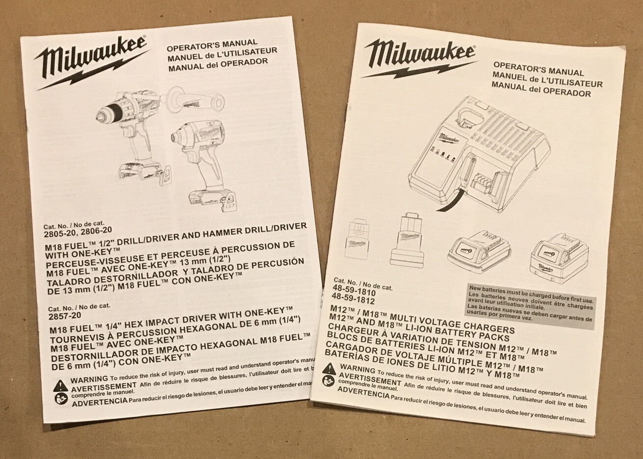 2 Pack!! Milwaukee User/Owners/Operators Manuals M18 Drill Driver Charger