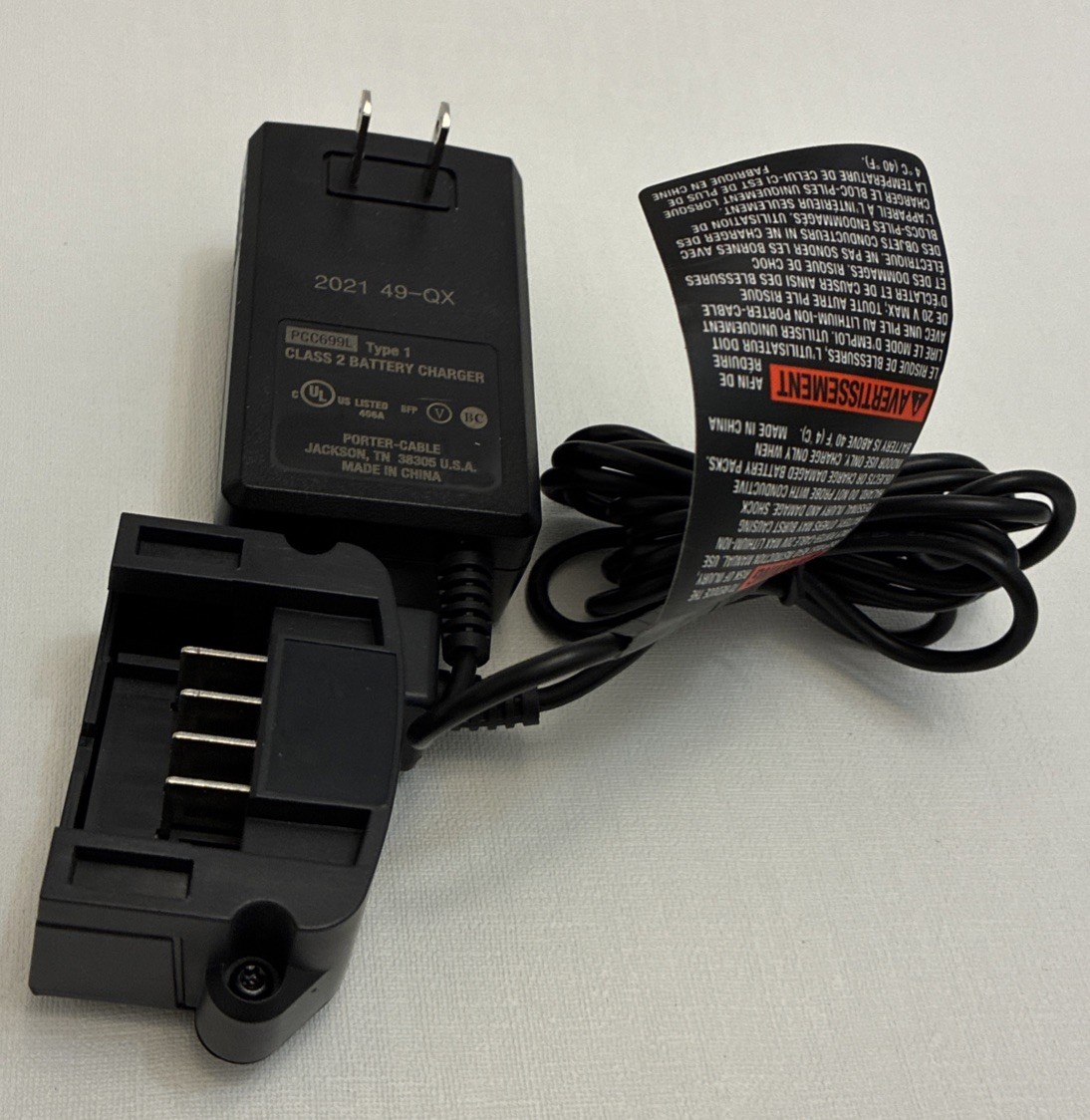 Porter Cable PCC699L 20V Max Lithium-Ion Battery Charger Type 1 Class 2