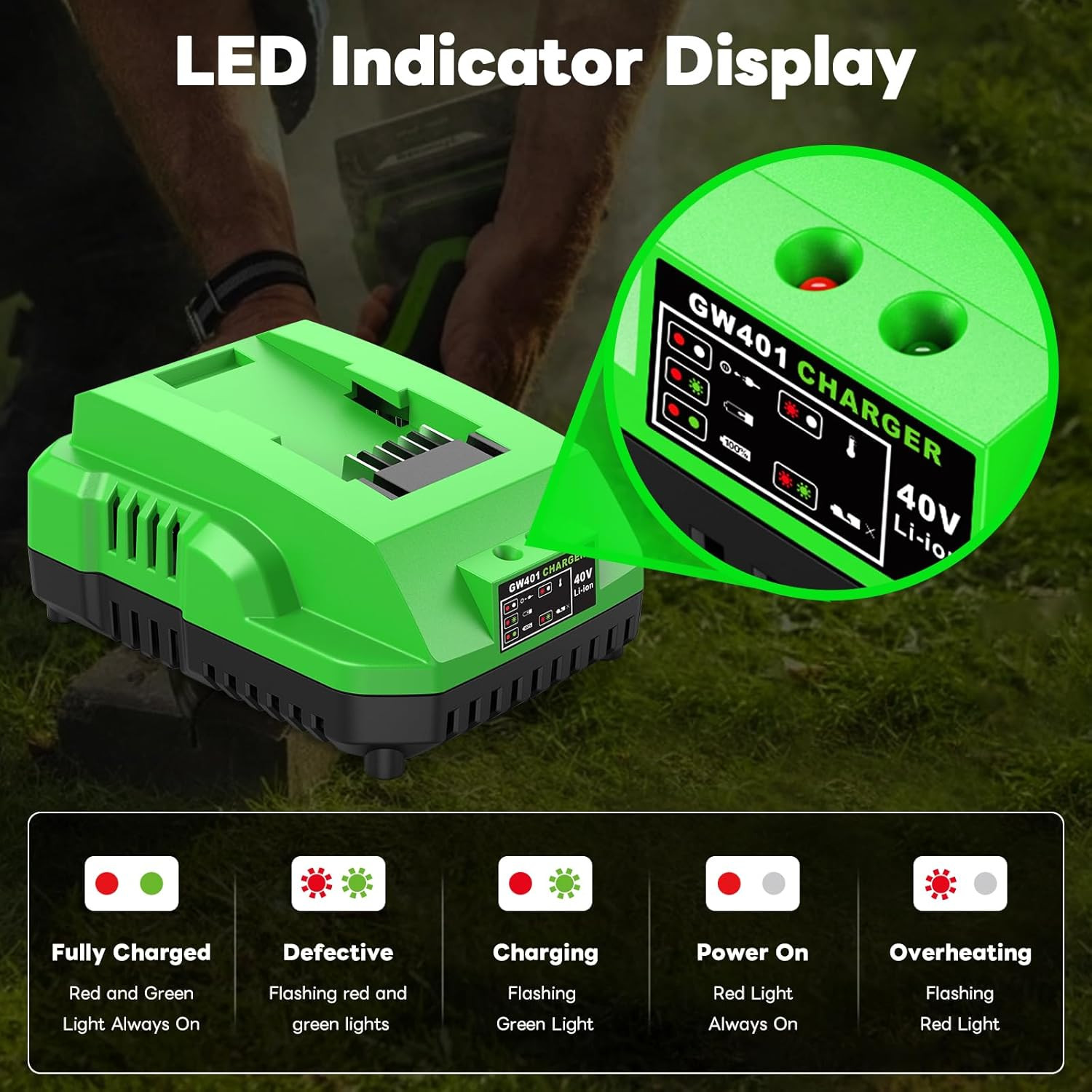 40V Charger for Greenworks 29482 29252 20202 22262 29472 29462