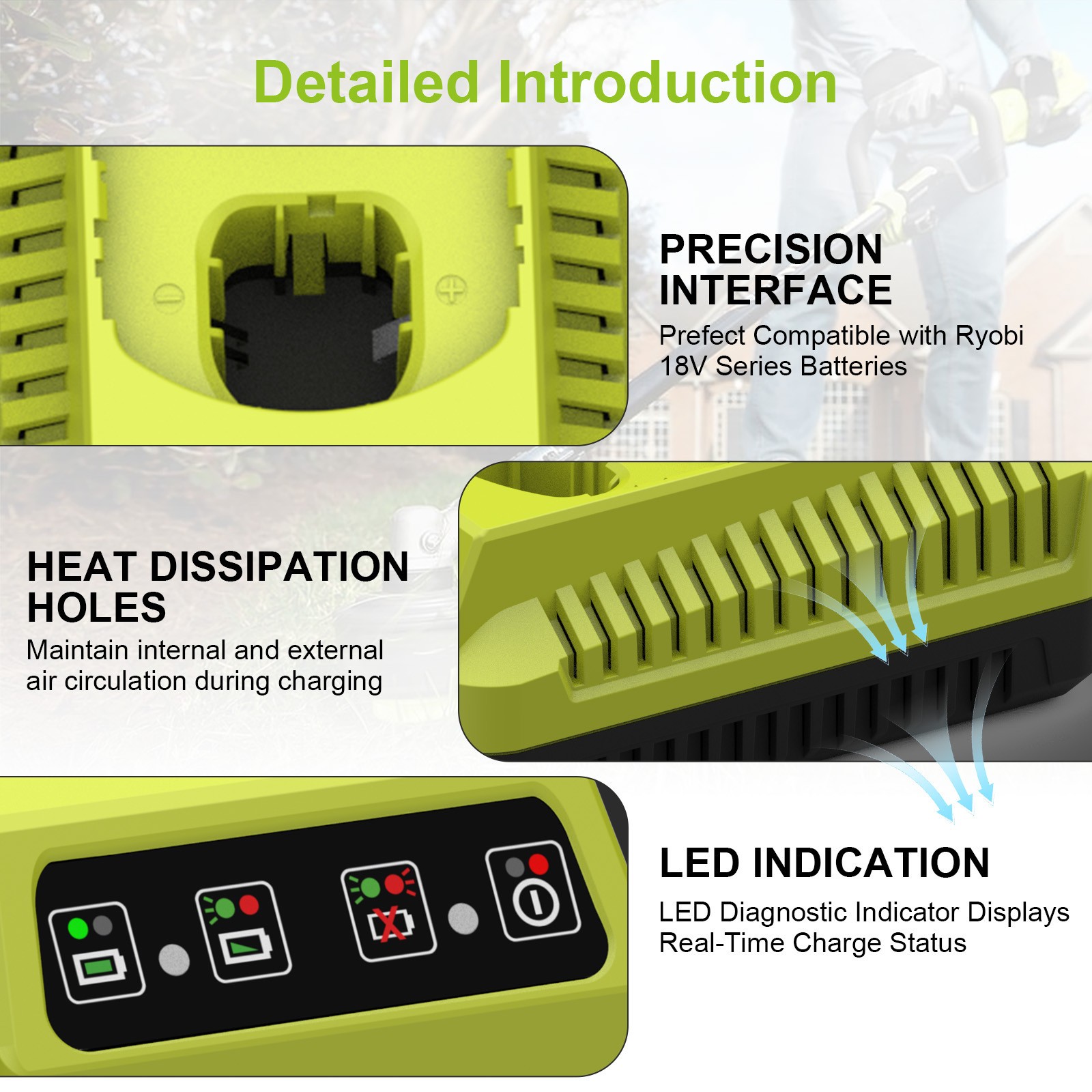 18V Fast Charger for Ryobi One Plus Battery Lithium Ni-Cad P117 P107 P108 P102