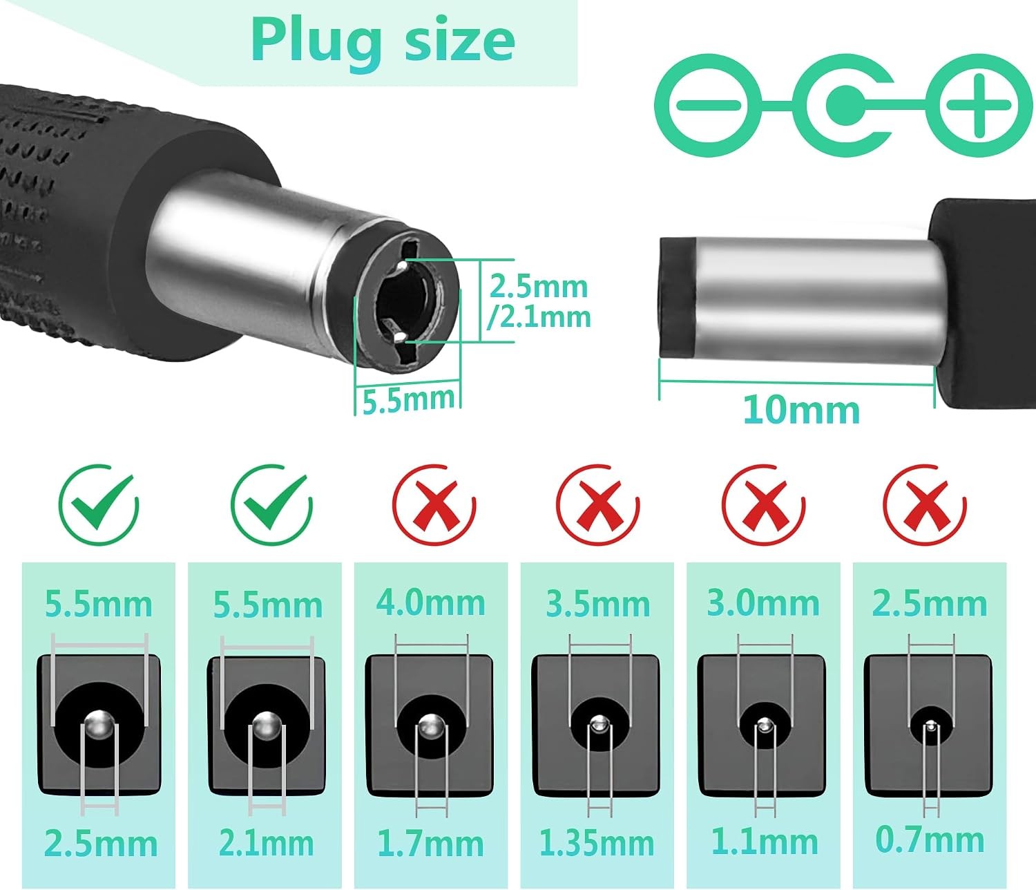21V AC/DC Adapter Charger Power Supply Cord plug tip size 5.5mm/2.5mm