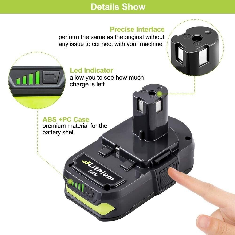 2 pack 18 Volt P102 Lithium-Ion Battery replacement For Ryobi 18V P108 P107 P103