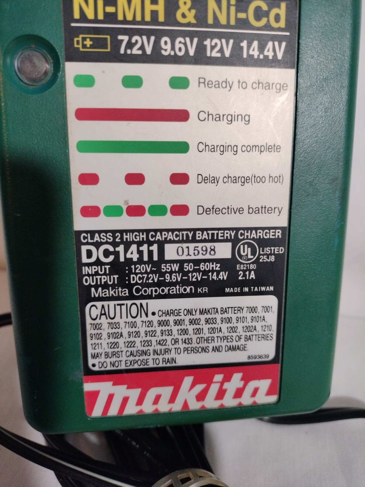 Makita DC1411 Battery Charger Ni-MH Ni-Cd 7.2V-9.6V-12V-14.4V-18V