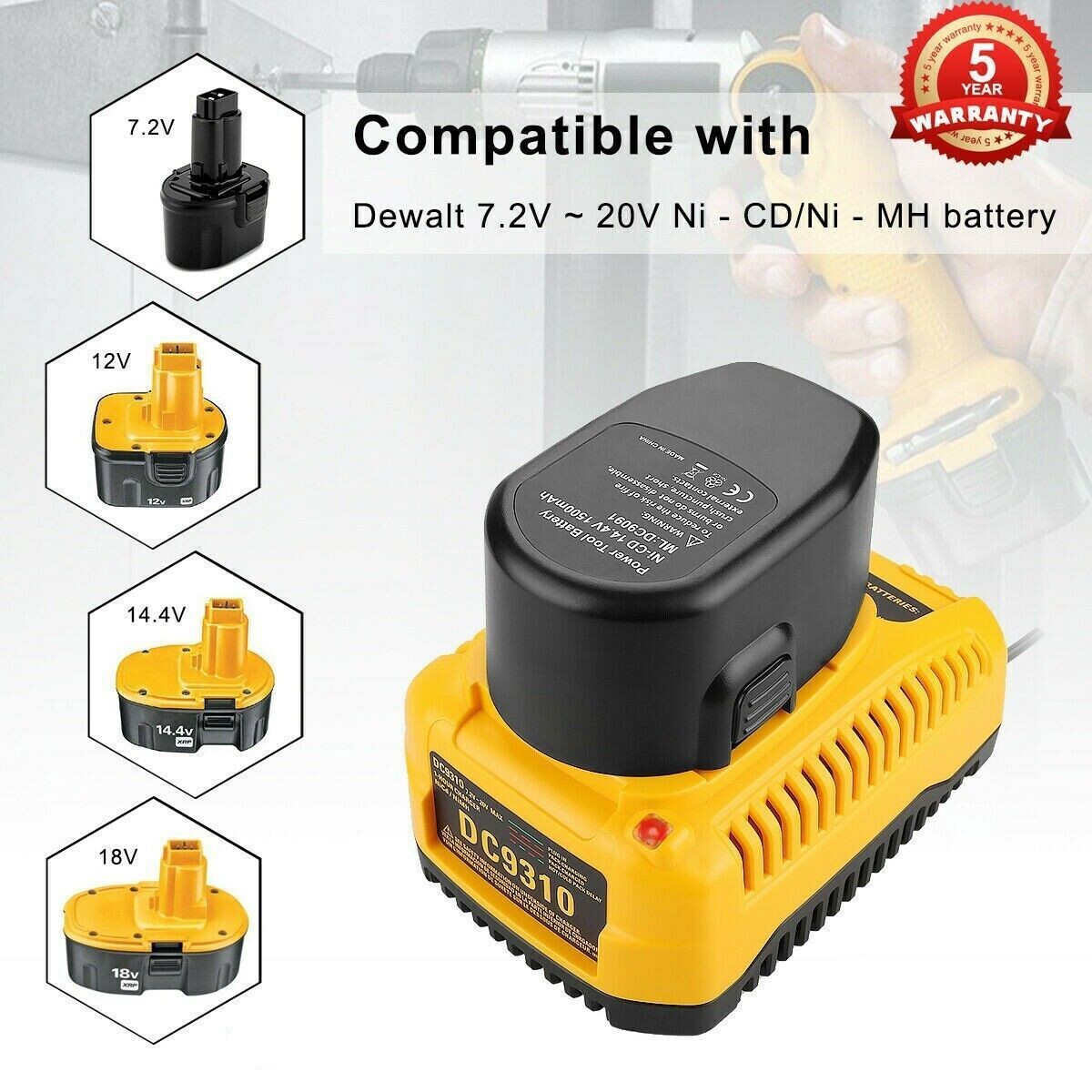 NEW DC9310 Charger 18 Volt for Dewalt 7.2V-18V XRP Battery NiCd/NiMh DC9096