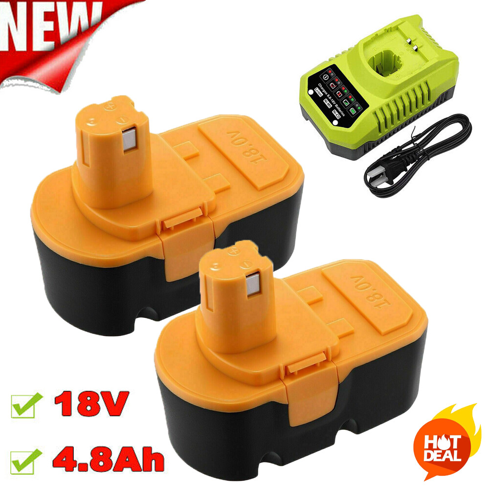 1-2Pack Replace for Ryobi Battery/Charger 18V PLUS 4.8Ah NIMH P100 13022 ABP1801