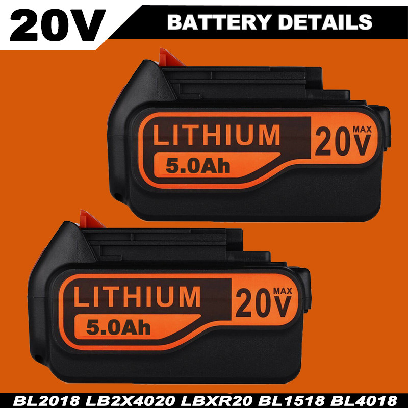 2X 5.0Ah 20V Lithium-ion Battery For Black & Decker 20 Volt MAX LBXR20 LB2X4020