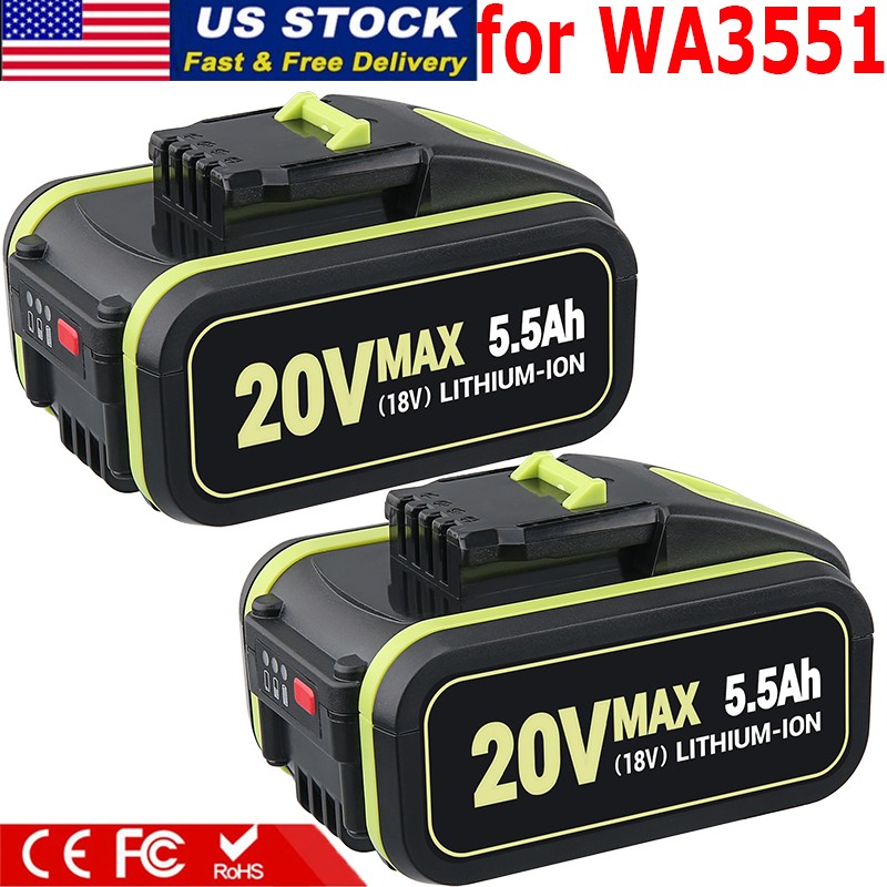 2Pack 5.5Ah 20V 20 Volt Lithium Battery For WA3551 WA3553 WA3551.1 Cordless Tool