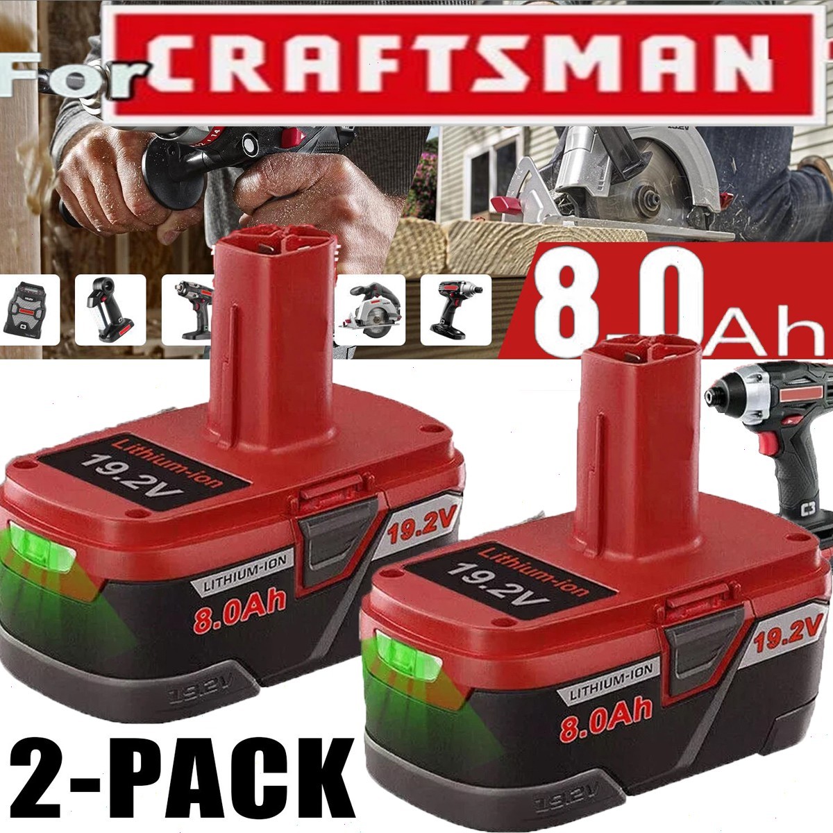 2Pack 19.2V 8.0Ah For Craftsman C3 DieHard Lithium ion XCP Battery or Charger