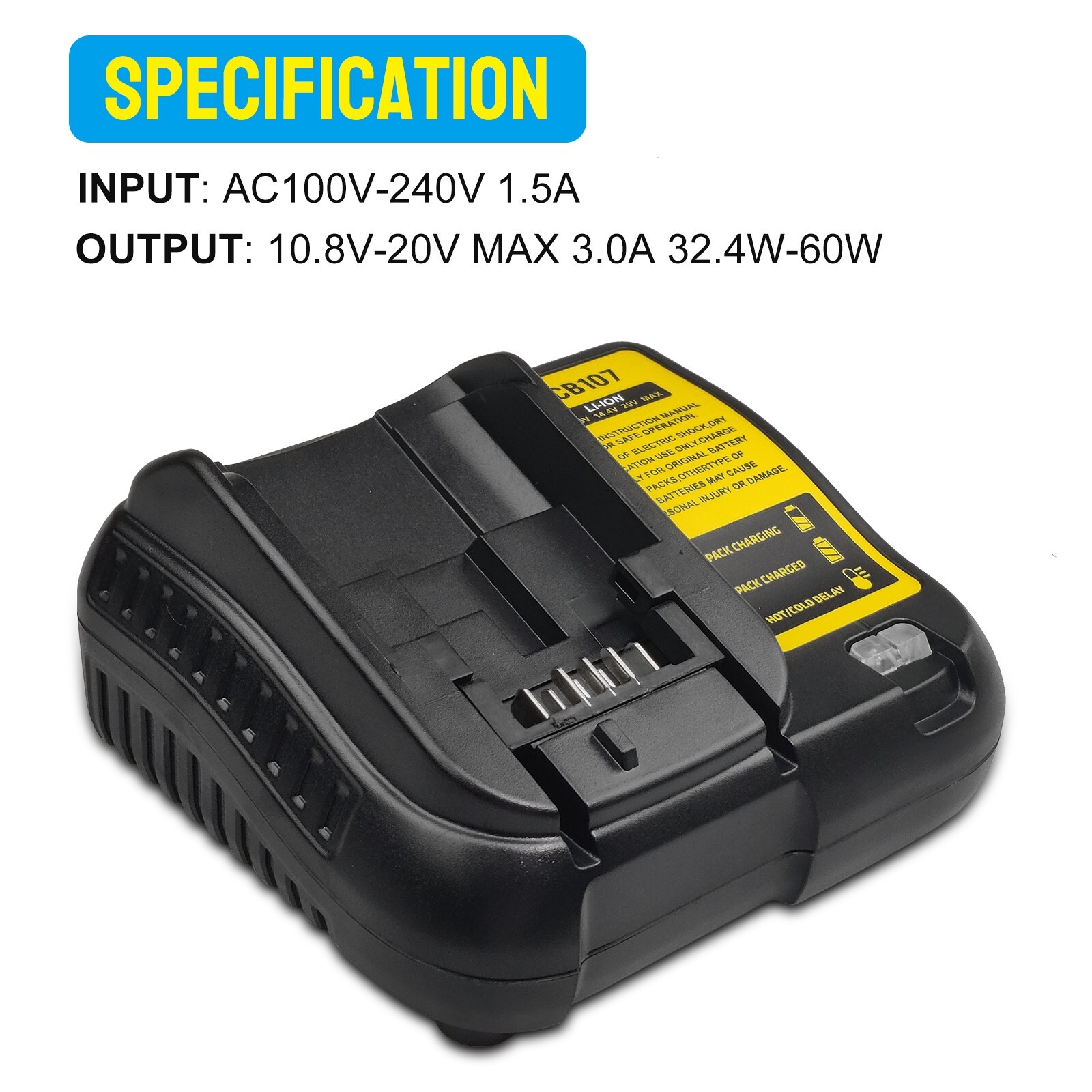 DCB107 Replacement for Dewalt 20V Battery Charger DCB101 DCB105 DCB115 DCB115
