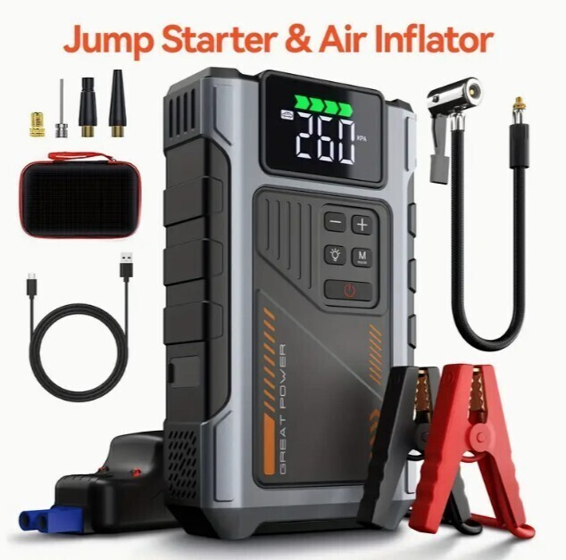 3500A Portable Wireless Jump Starter & Air Compressor 12V 8.0L Gas/1.72gal Diese