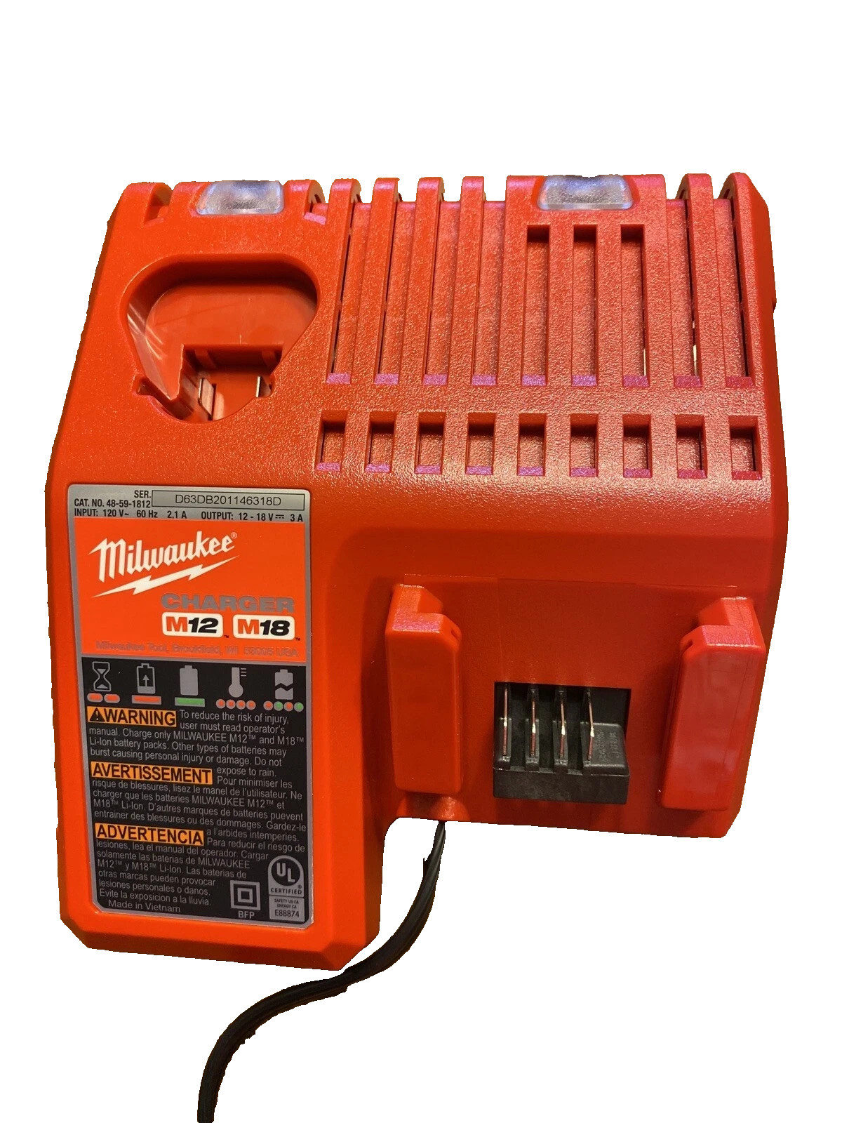 Genuine MILWAUKEE 48-59-1812 18V M12 / M18 LITHIUM ION CHARGER