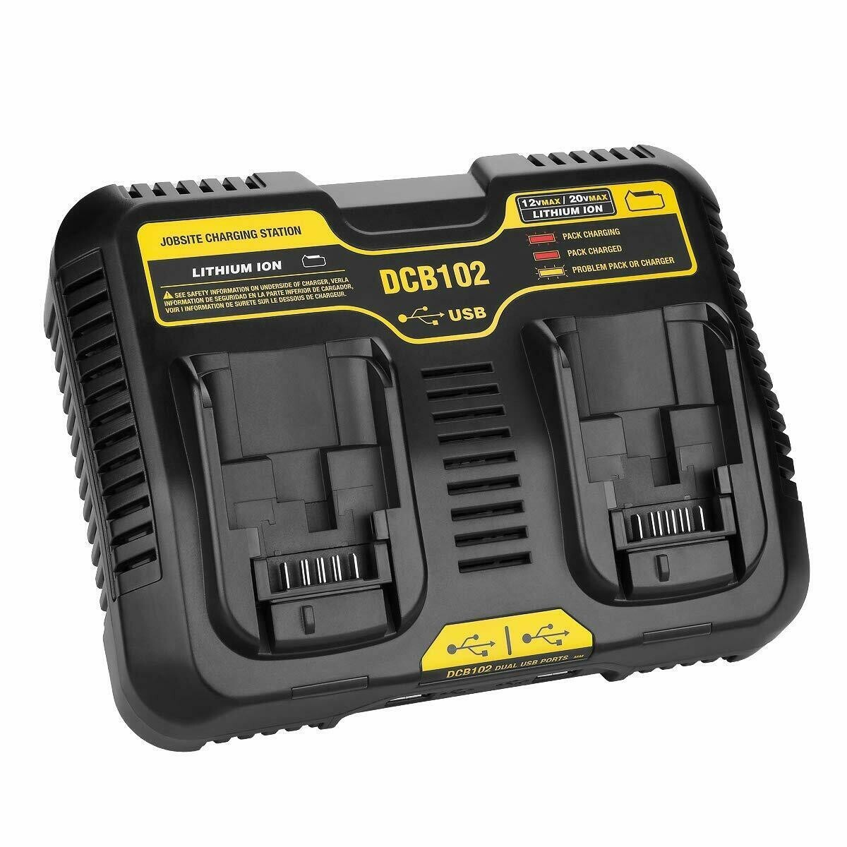 For Dewalt DCB102 Max Lithium Dual 2 Port Battery Charger DCB200 DCB206 12V- 20V