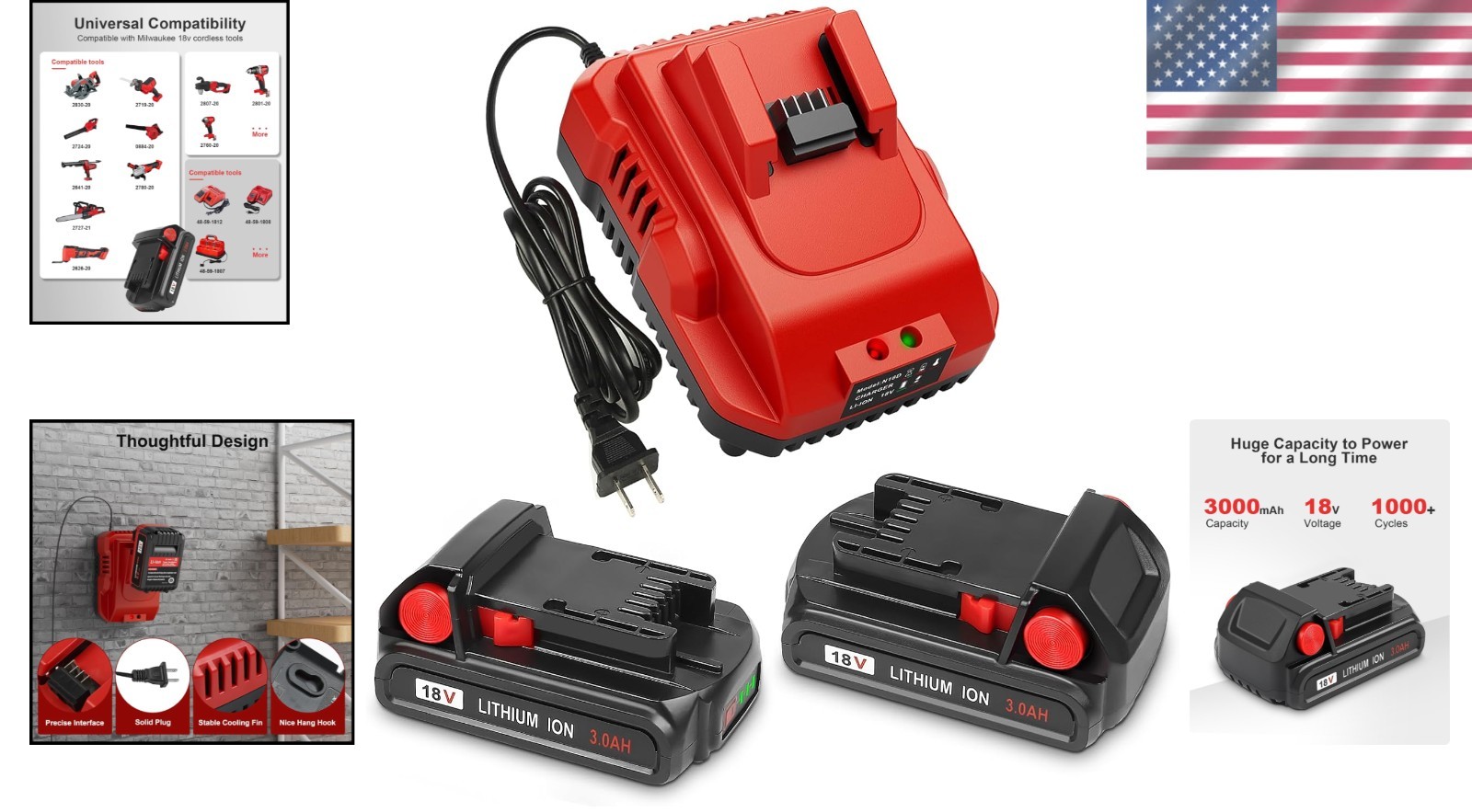 Car Battery Charger Replace For Milwaukee M-18 18V Lithium Ion Battery Charger
