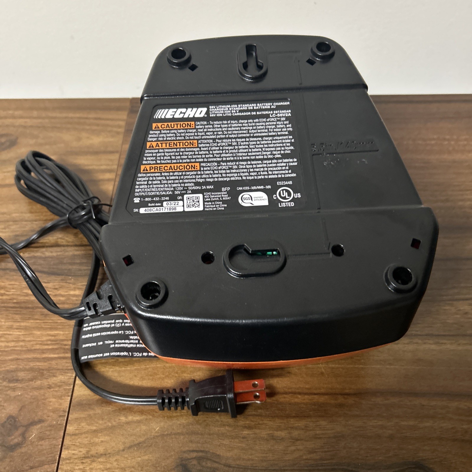 ECHO EFORCE 56V STANDARD BATTERY CHARGER – NEW MODEL # LC-56V2A. D 0002