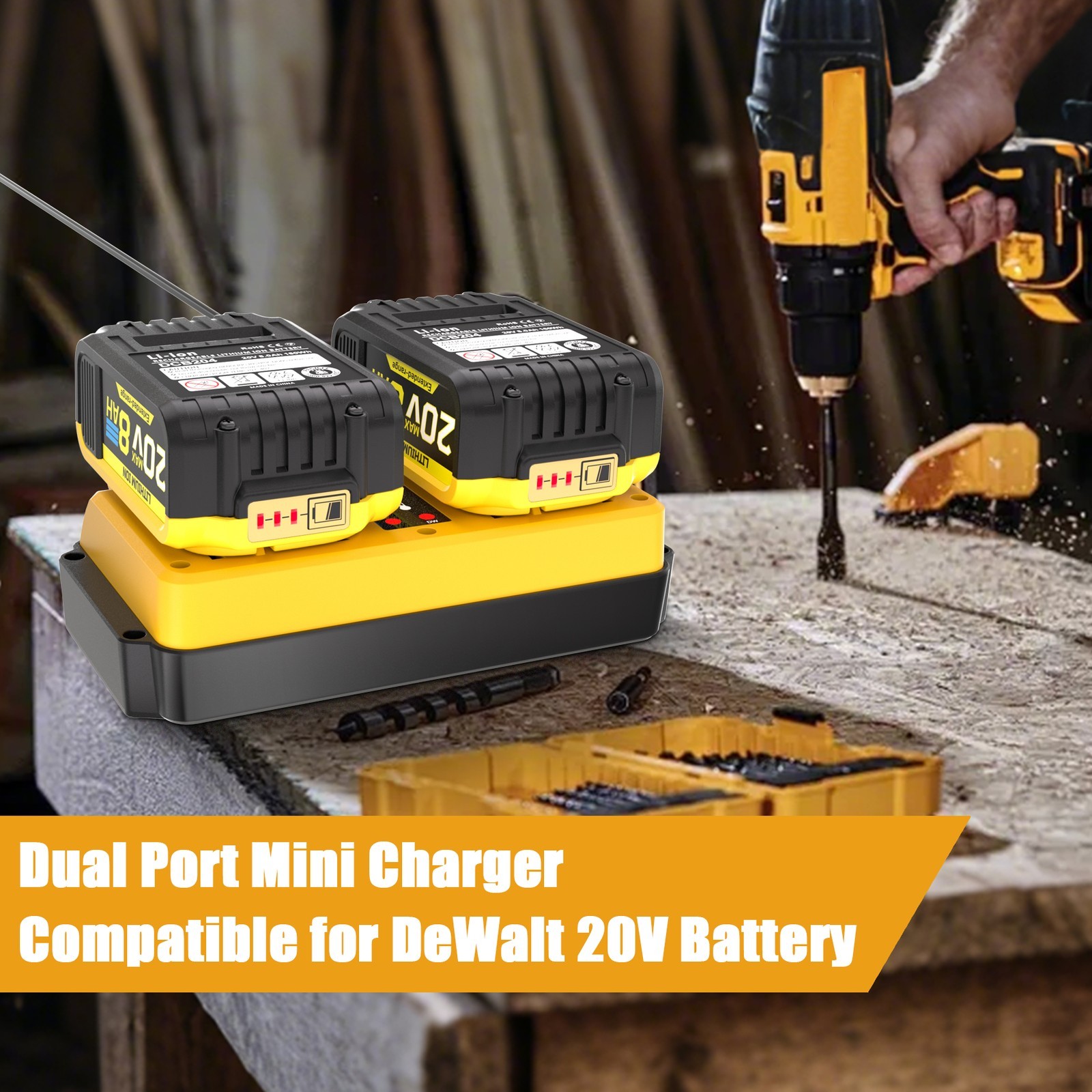 Dual Ports 90W Fast Charger for DeWalt 18V-20V MAX Lithium Battery DCB203 DCB204