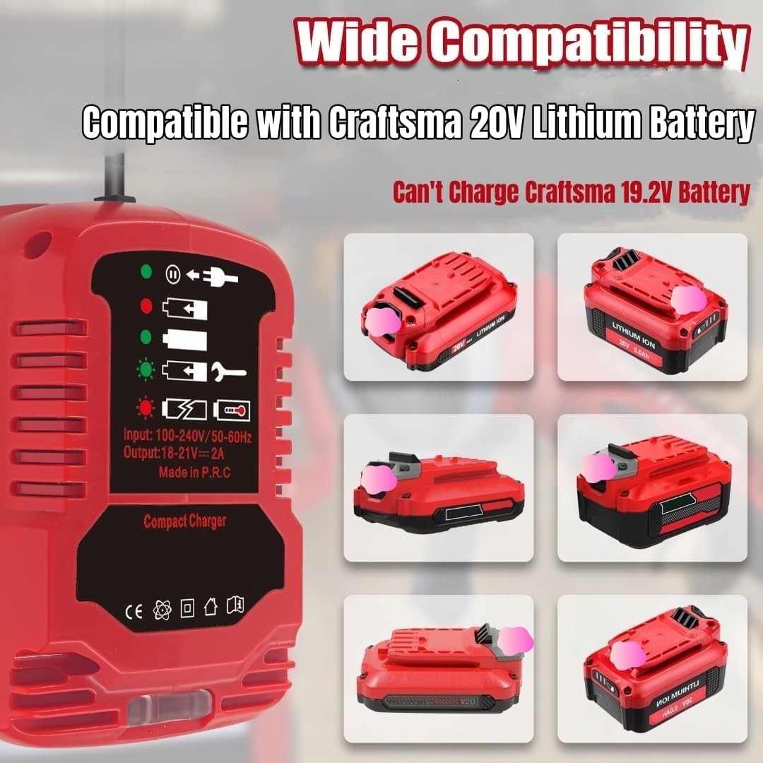 Lightweight Mini Battery Charger – 110V Input for 18V Craftsman V20 Tools