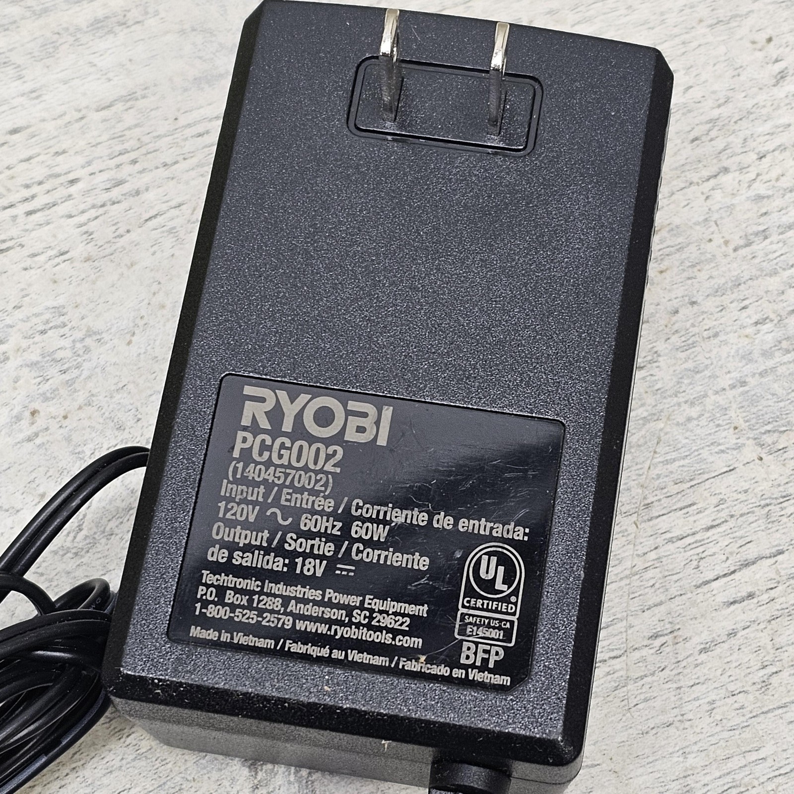 Ryobi PCG002 18V ONE+ Battery Charger Class 2 Green 140457002 OEM 120V Adapter