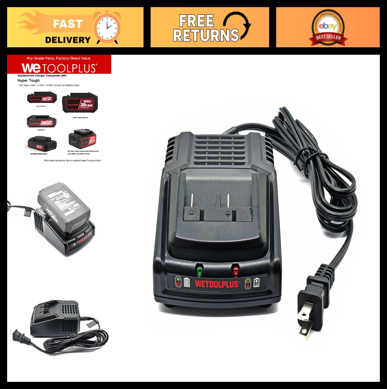 20V 3A Fast Charger for 20V Batteries, Compatible with HT19-401-003-13 & HT21-40