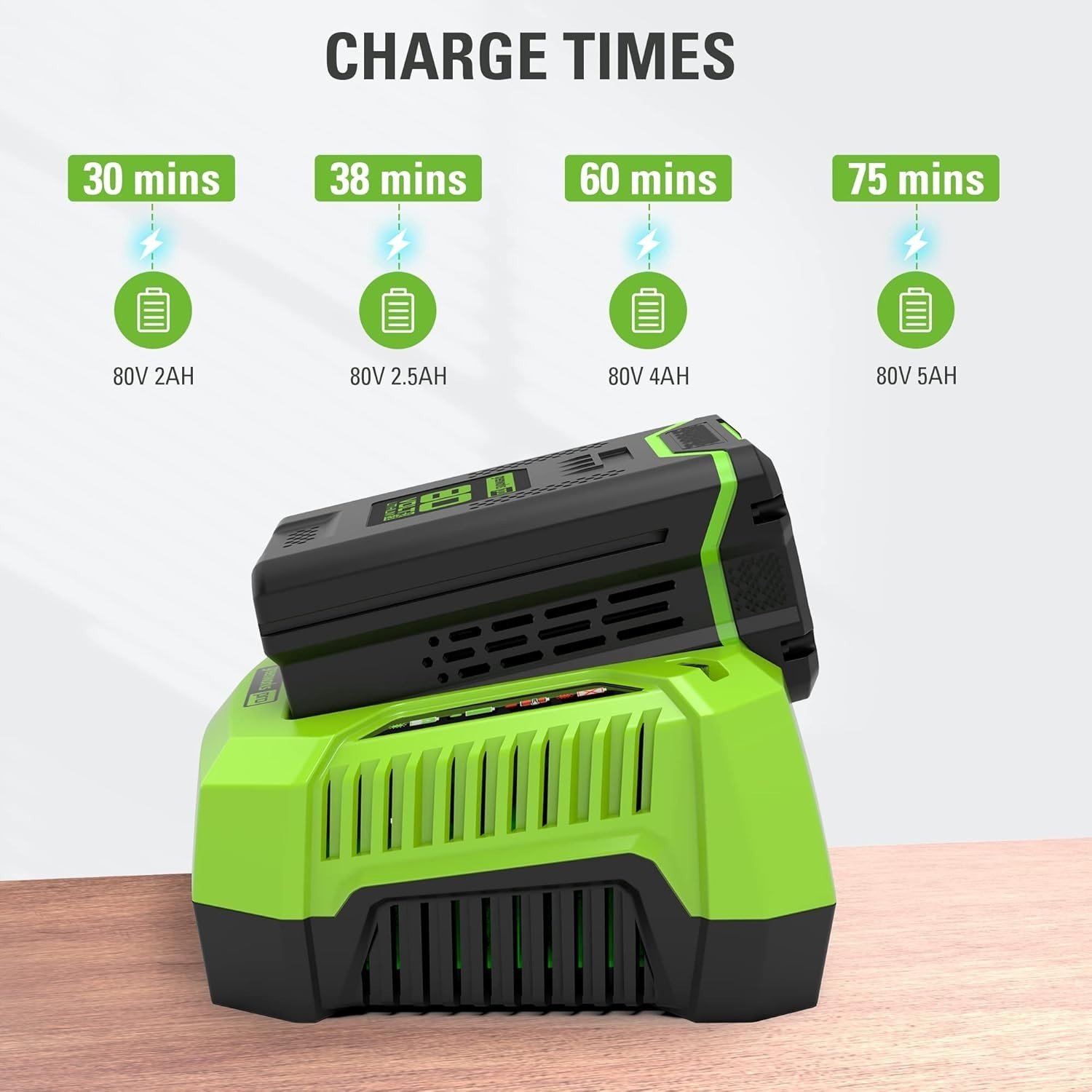 PRO 80V Rapid Charger Greenworks Lithium Ion Single Port Fast Charge