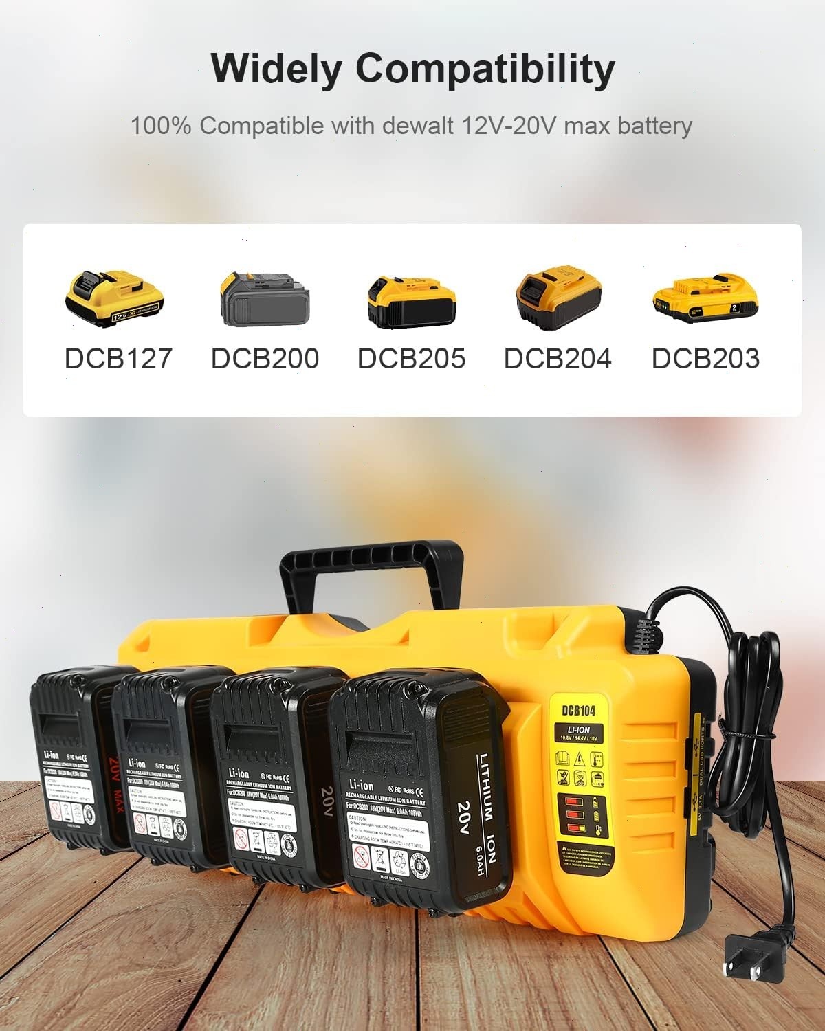 For Genuine DEWALT 4-Port DCB104 Fast Charger 12V/20V Lithium DCB184 XR Battery