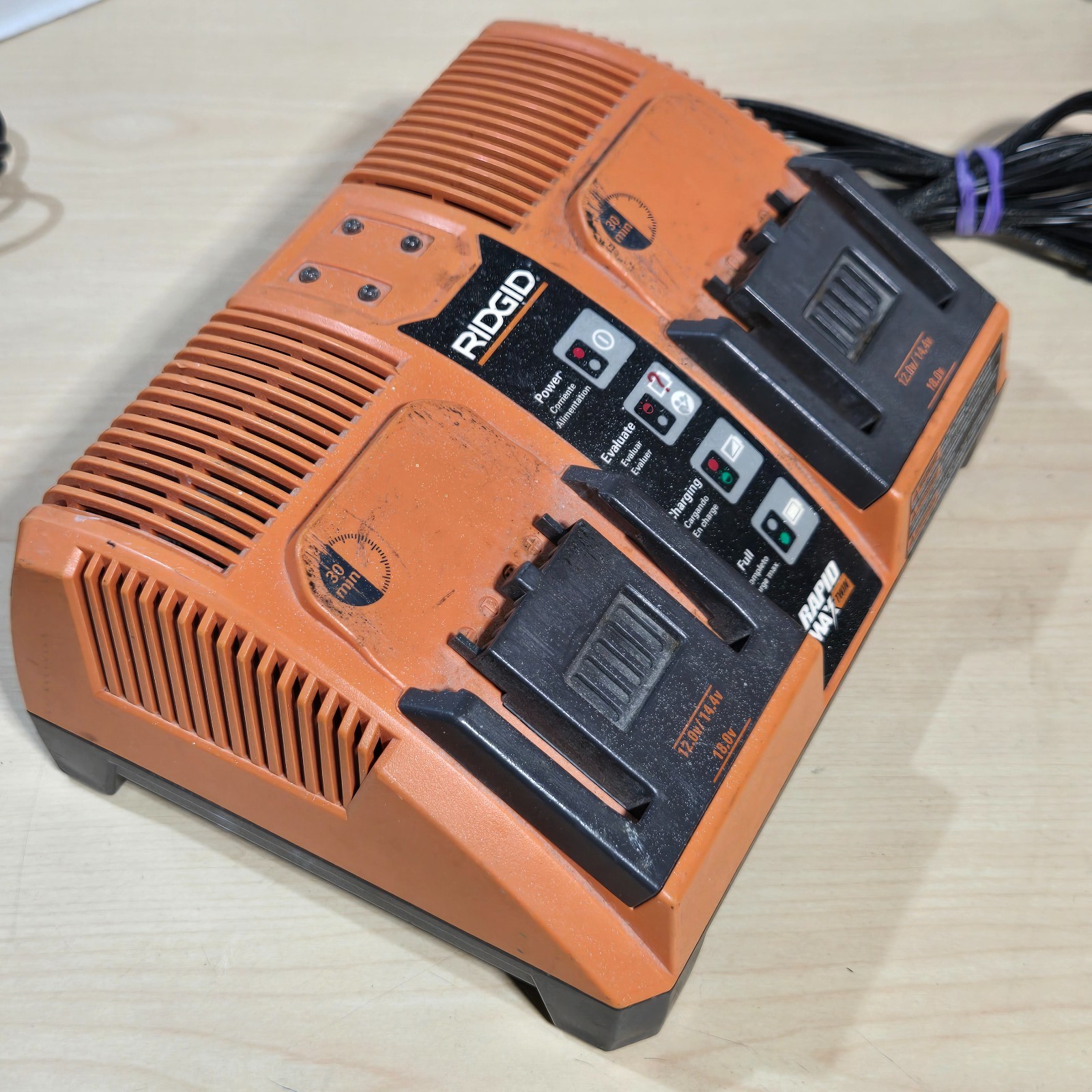 Ridgid Rapid Max Twin Battery Charger 12.0v 14.4v 18.0v 140276002 Dual Charger