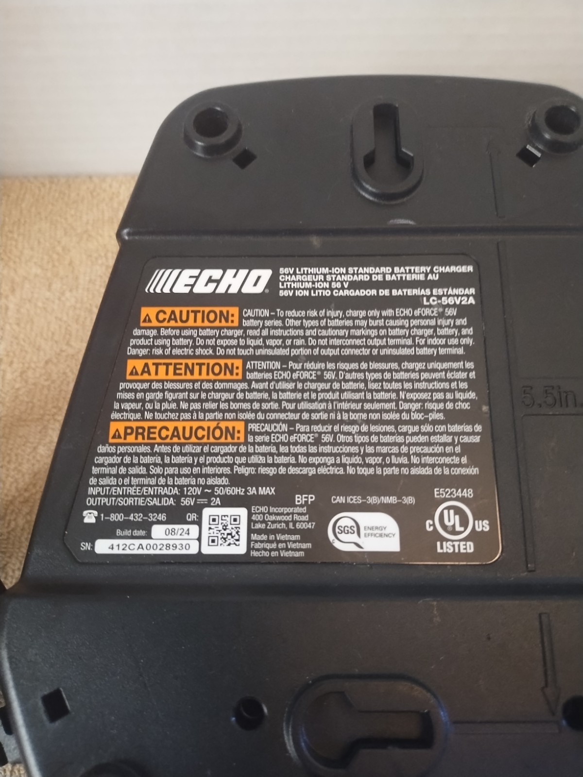 ECHO eForce 56V Battery Charger LC-56V2A Standard Charger OEM