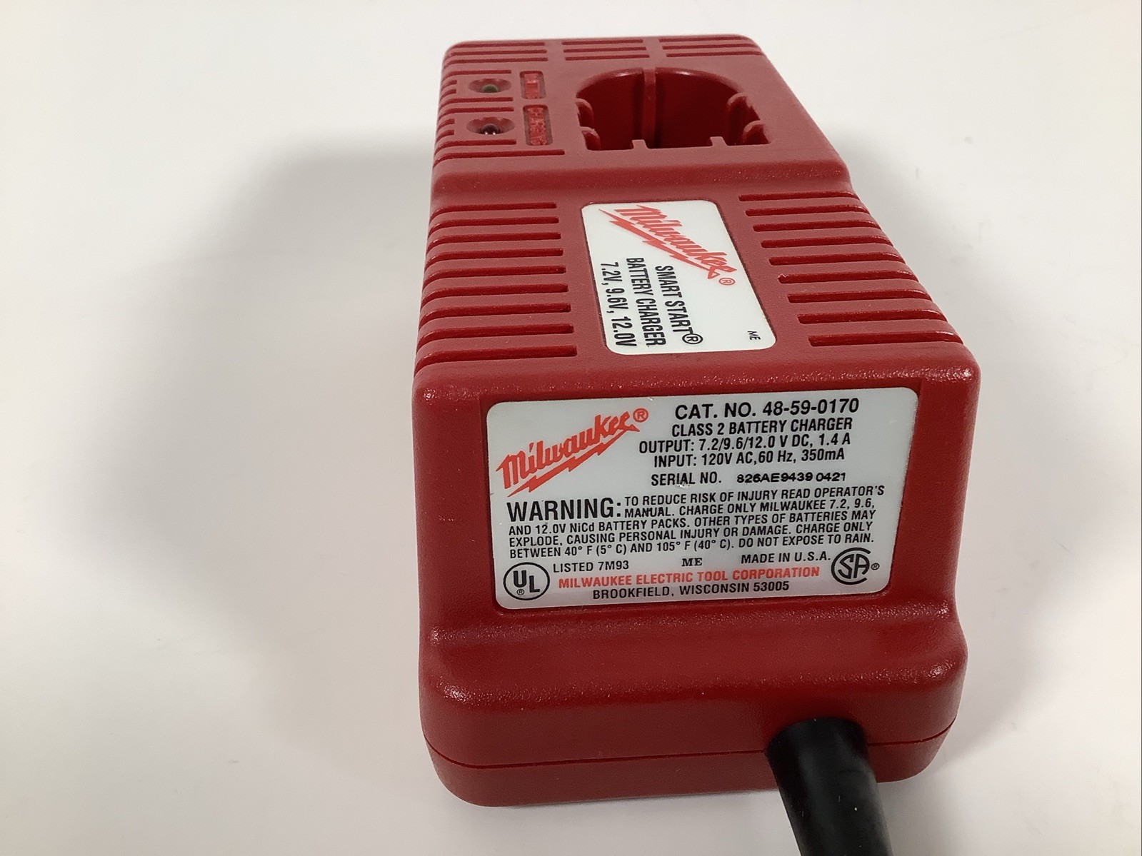 Milwaukee Battery Charger Smart Start 7.2 V 9.6 V 12V Working