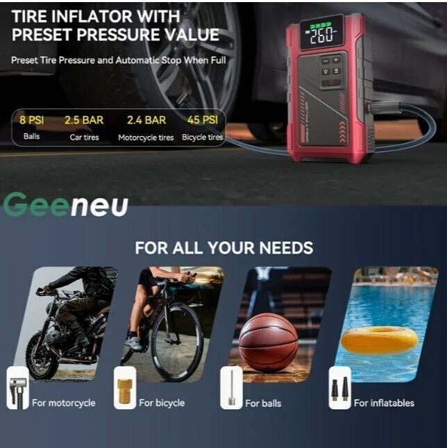 3500A Portable Wireless Jump Starter & Air Compressor 12V 8.0L Gas/1.72gal Diese
