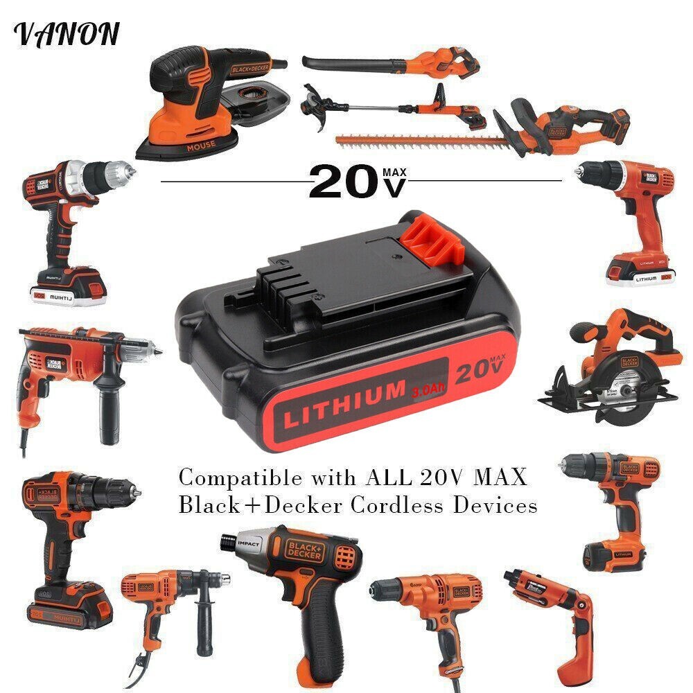2Pack 20V 3.0AH Lithium-Ion Battery for Black & Decker 20 Volt LB20 LBX20 LBXR20