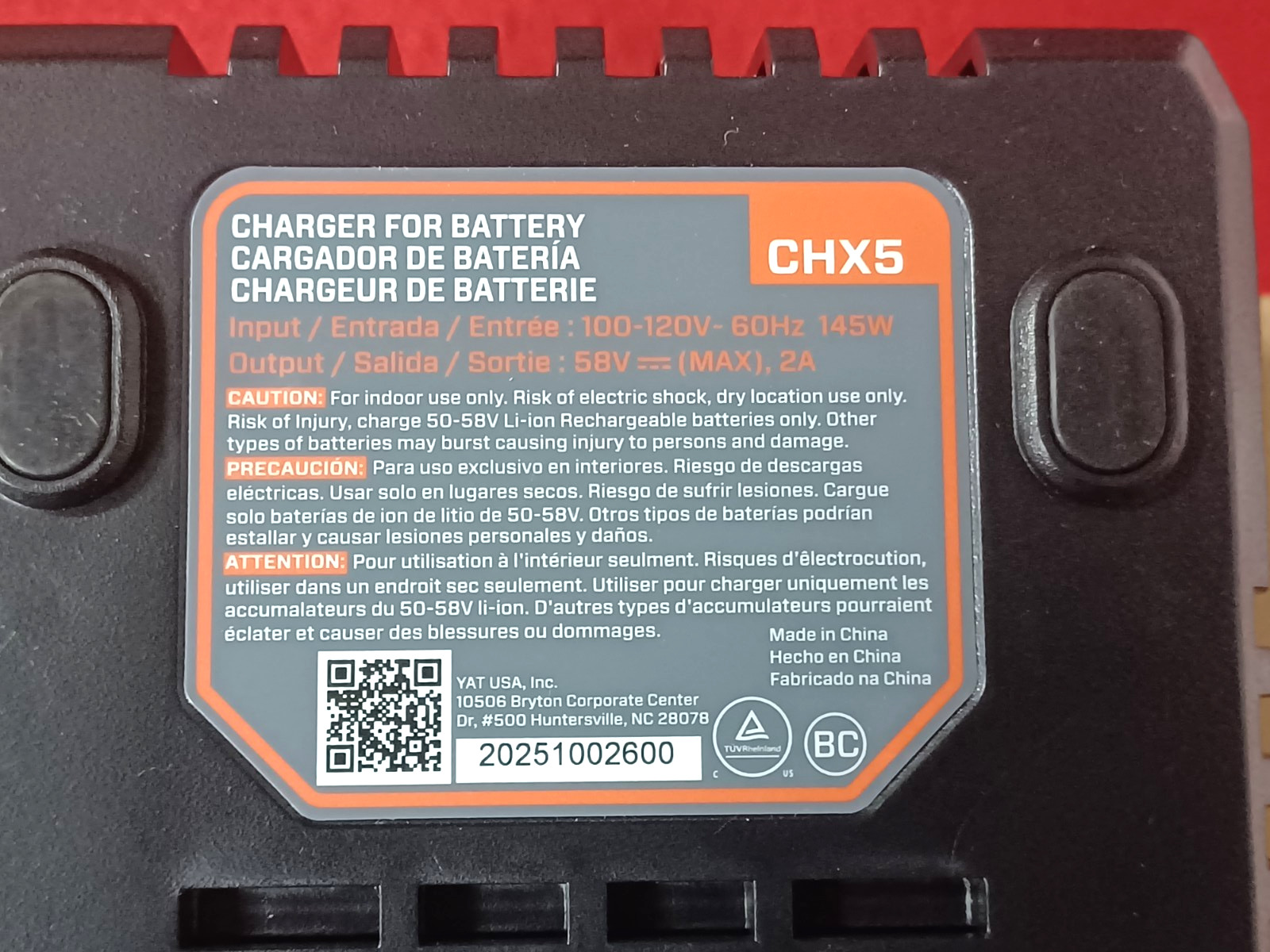 NEW SENIX CHX5 58 Volt Max* Lithium-ion Battery Charger For B25X5 Power Tools