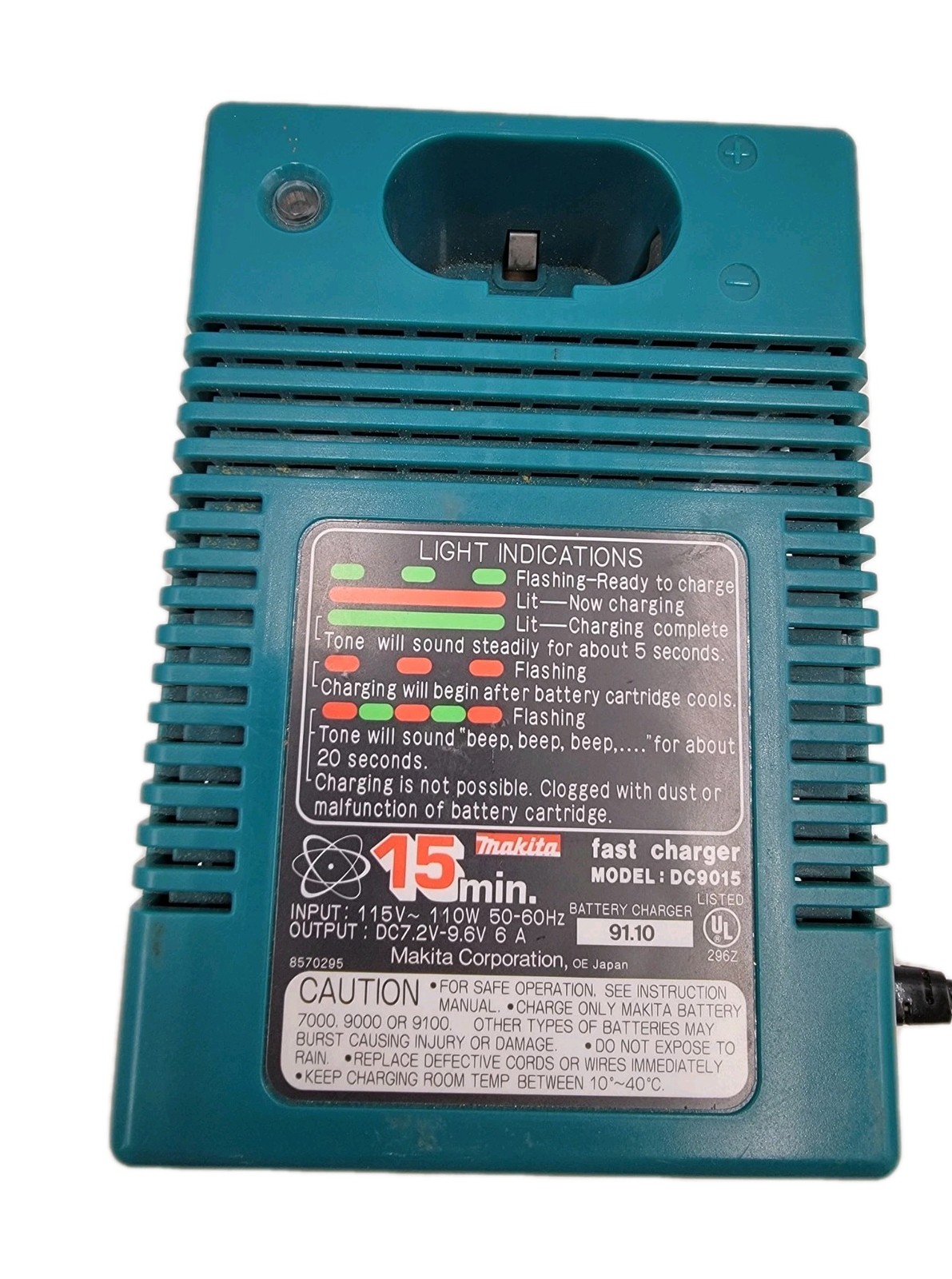 Makita Fast Battery Charger DC9015 15 Min Charge DCC7.2V-9.6V 115V