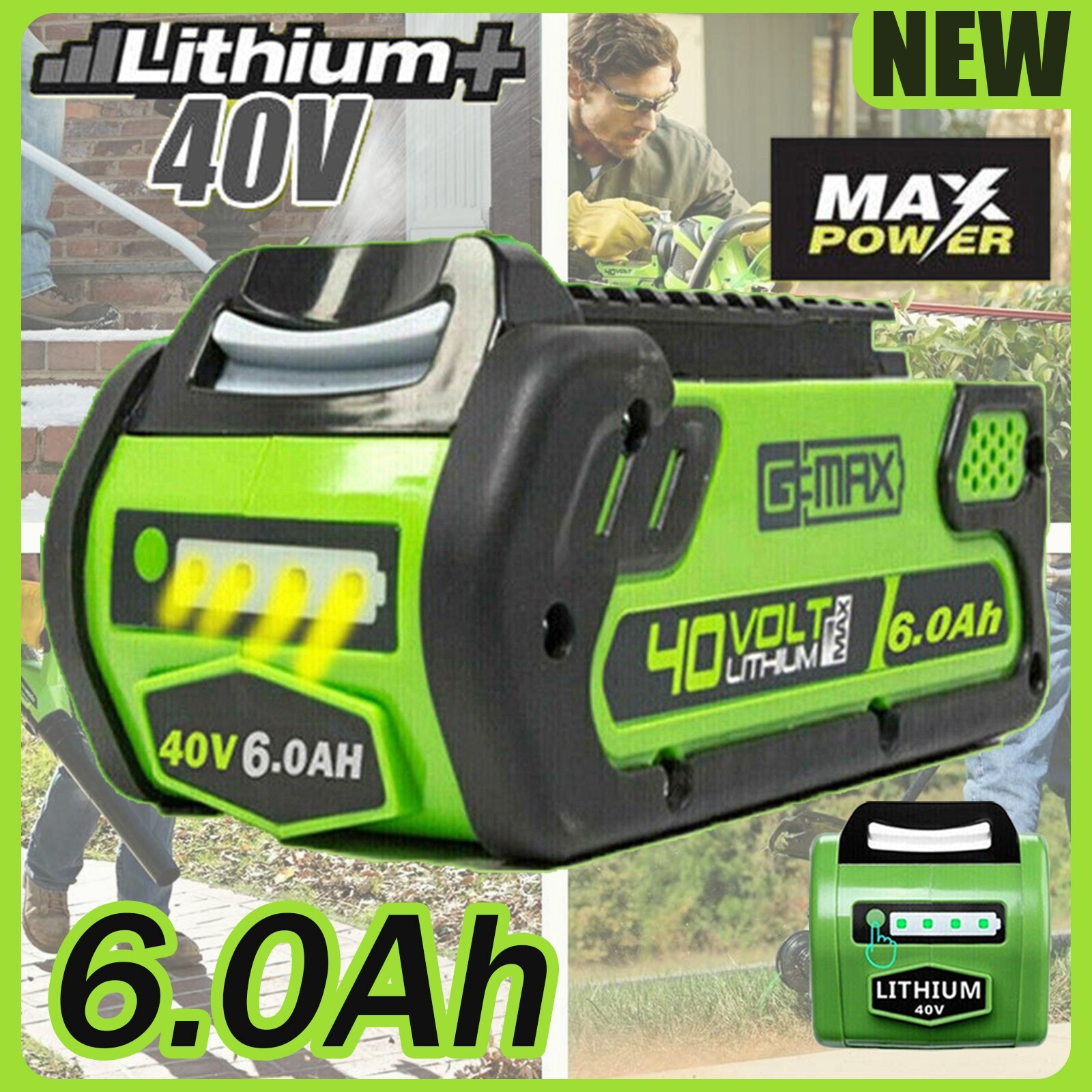 6.0Ah For Greenworks G-MAX Lithium-Ion Battery 29472 29462 29252 20202 40 Volt