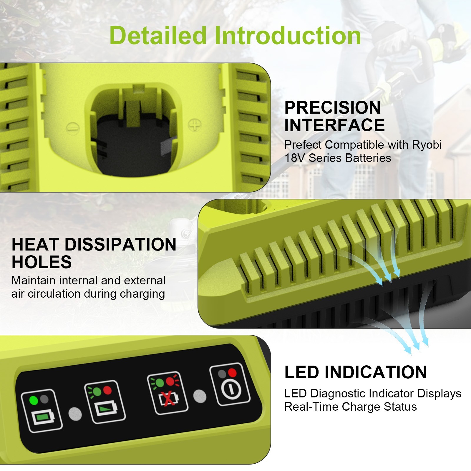 18V One Plus Battery Charger for Ryobi P117 P118 P103 P190 Lithium & Ni-Mh