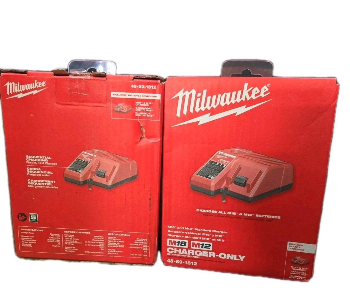 Pack Of 2-Genuine MILWAUKEE 48-59-1812 18V M12 / M18 LITHIUM ION CHARGERS