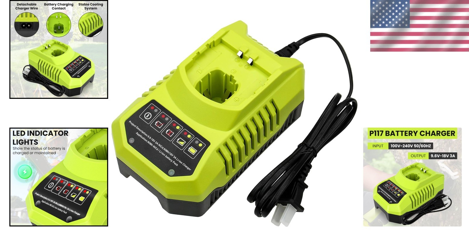 P117 Rapid Charger for Ryobi 18V Batteries – Safe & Efficient Charging Solution