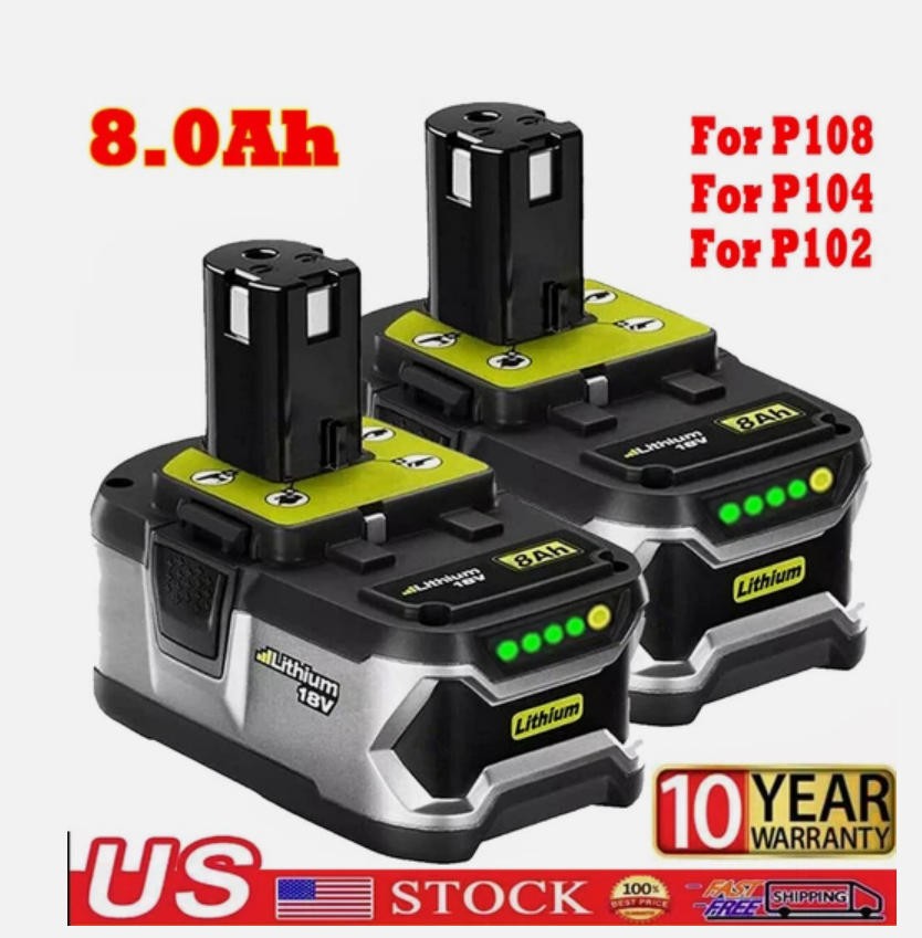 8.0Ah P108 For RYOBI 18V Battery P107 One Plus High Capacity Lithium 18 Volt New