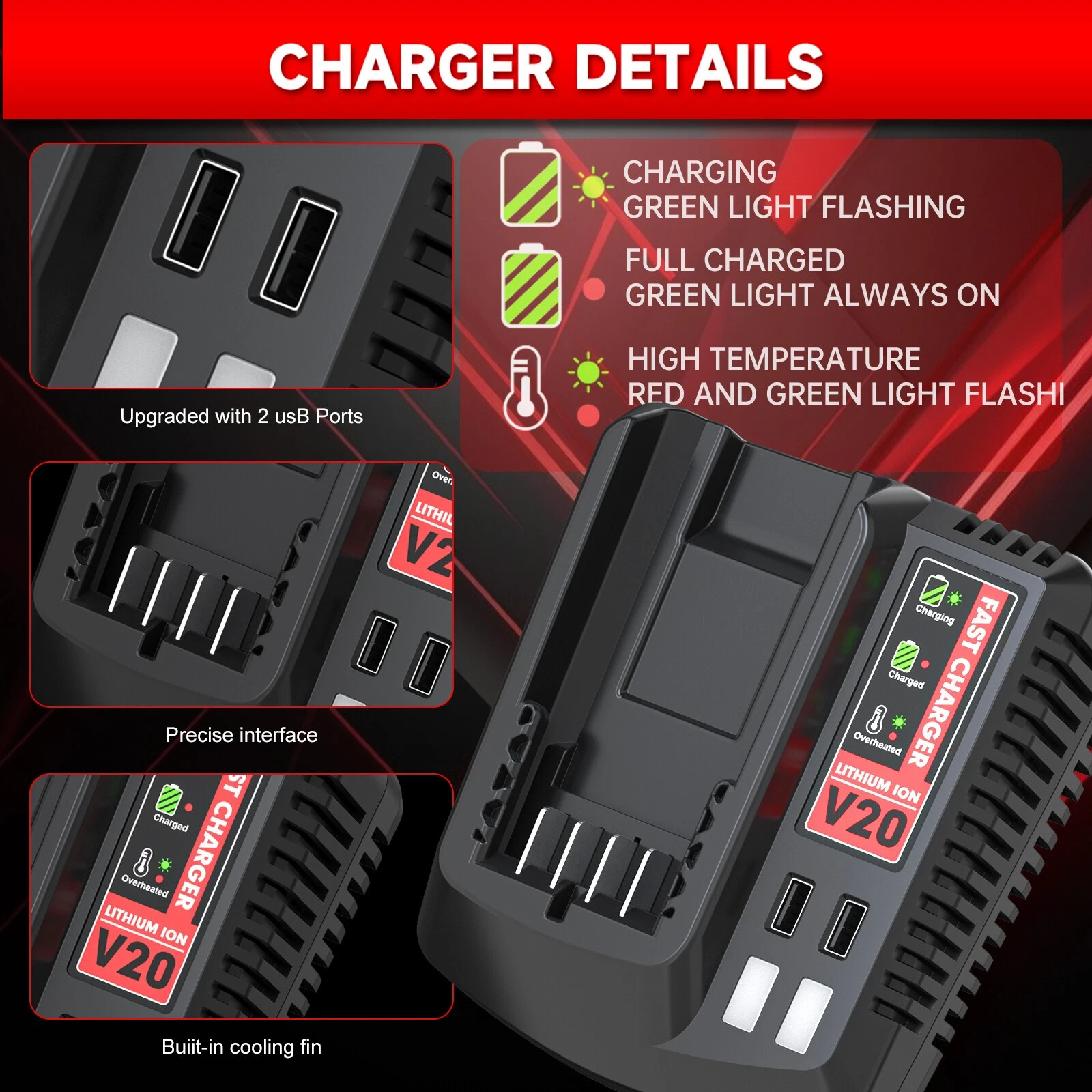 V20 20V Battery Fast Charger CMCB104 For Craftsman 20V Max Lithium ion Battery