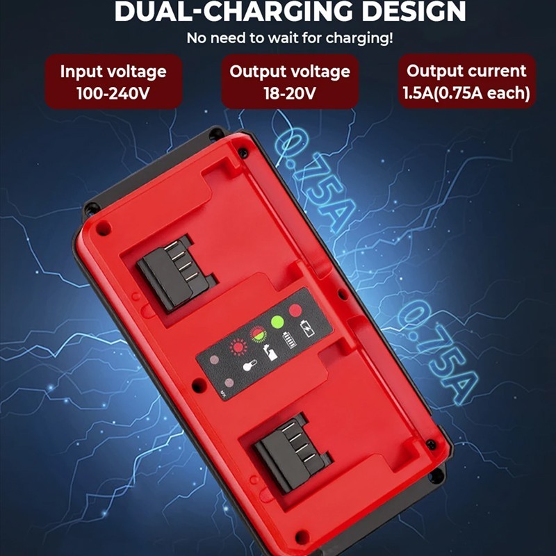 Portable Dual Ports Charger For Milwaukee 18V 48-11-1815, 48-11-1820 Battery